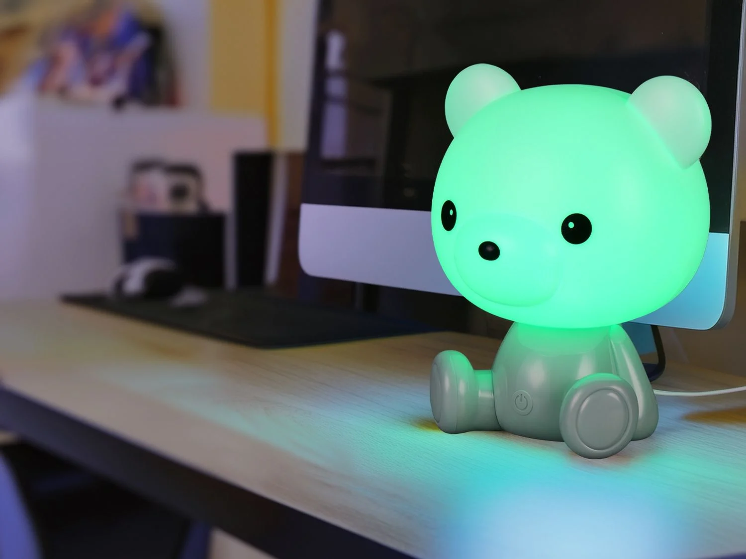 Ausgefallene USB Tischlampe Teddy mit RGB Farbwechsel, Grün, Höhe 25cm