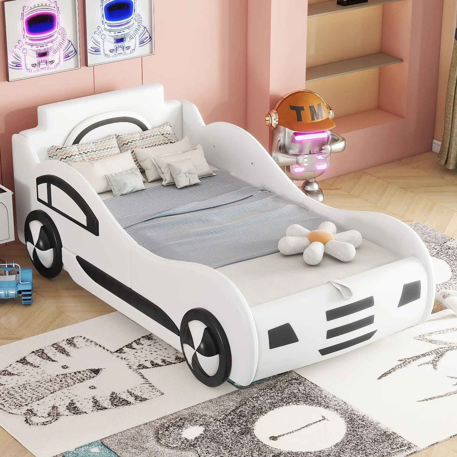 Kinderbett Autobett 90×200 cm mit Stauraum, hydraulischem Lattenrost, Auto-Design, Jugendbett, Einzelbett für Kinderzimmer