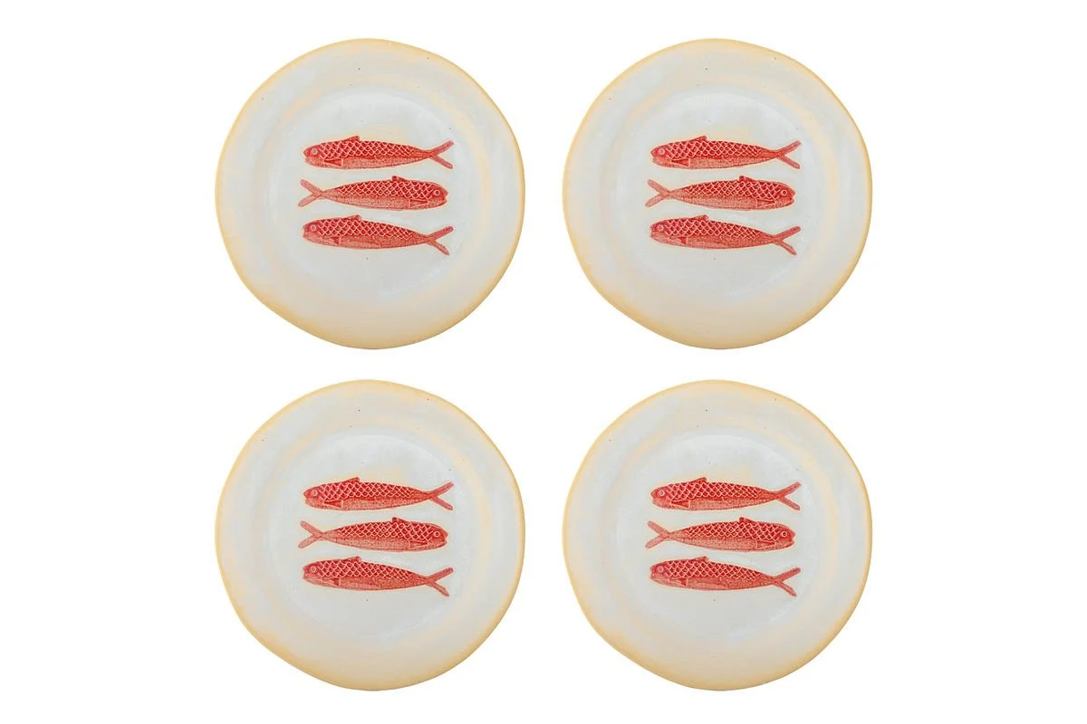 Teller-Set Maris – Steingut mit Fischmotiv (4er-Set)
