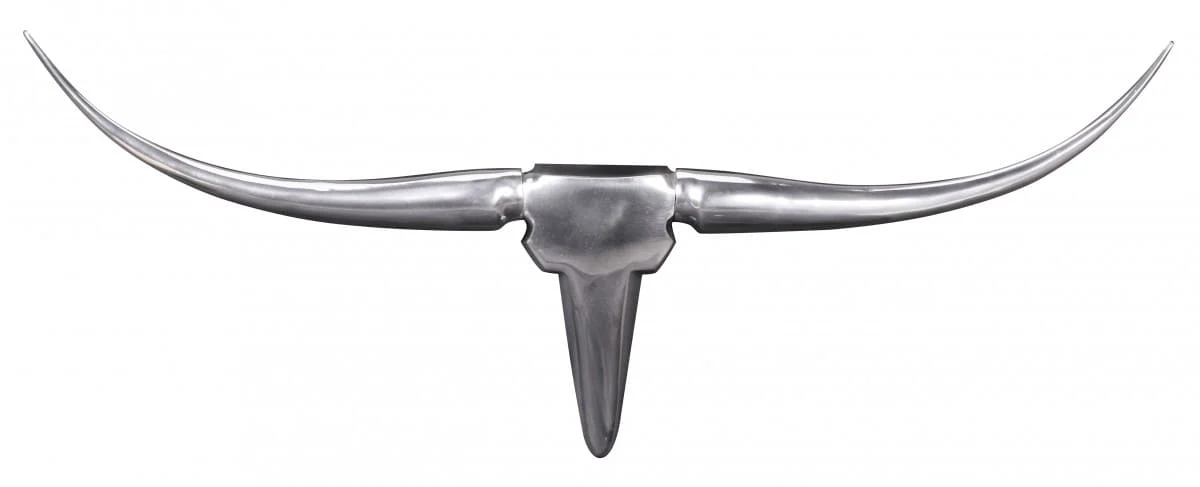 Bull Geweih S Wanddekoration 74cm breit Alu Aluminium silber Aluminiumdekoration Wandgeweih Designdekoration