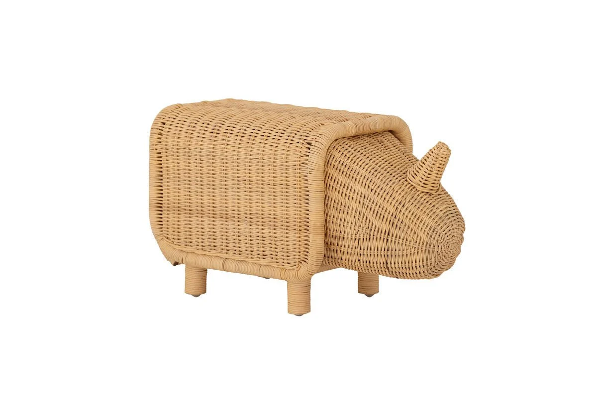 Kinder Aufbewahrungshocker Dani - handgefertigtes Nashorn aus Rattan mit Stauraum