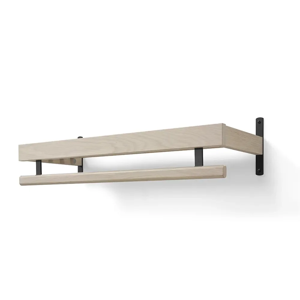 Nadja Hutablage 80 cm Weiß geölte Eiche/Mattschwarzer Stahl