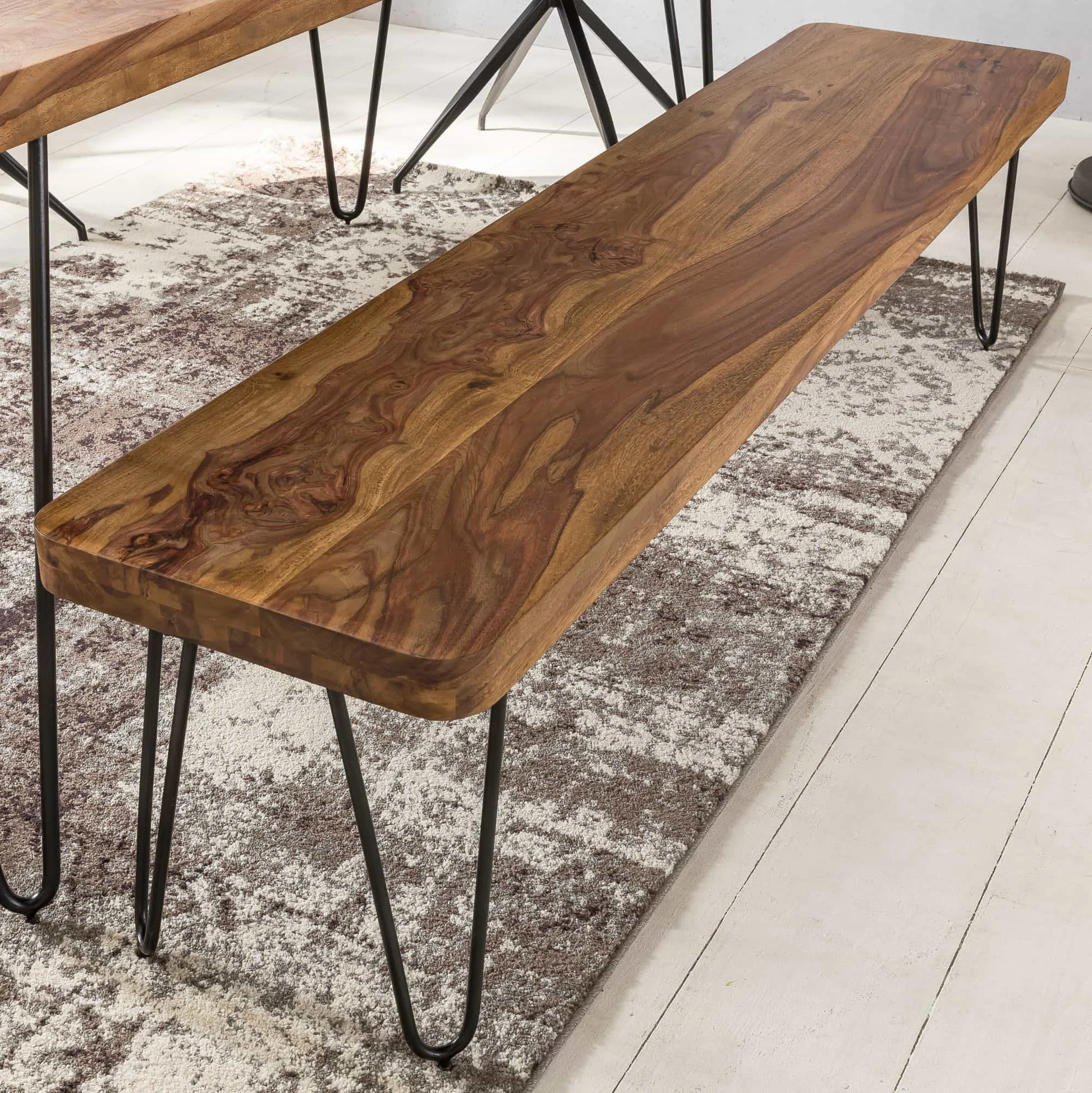 Esszimmer Sitzbank BAGLI Massiv-Holz Sheesham 160 x 45 x 40 cm Holz-Bank Natur-Produkt Küchenbank im Landhaus-Stil