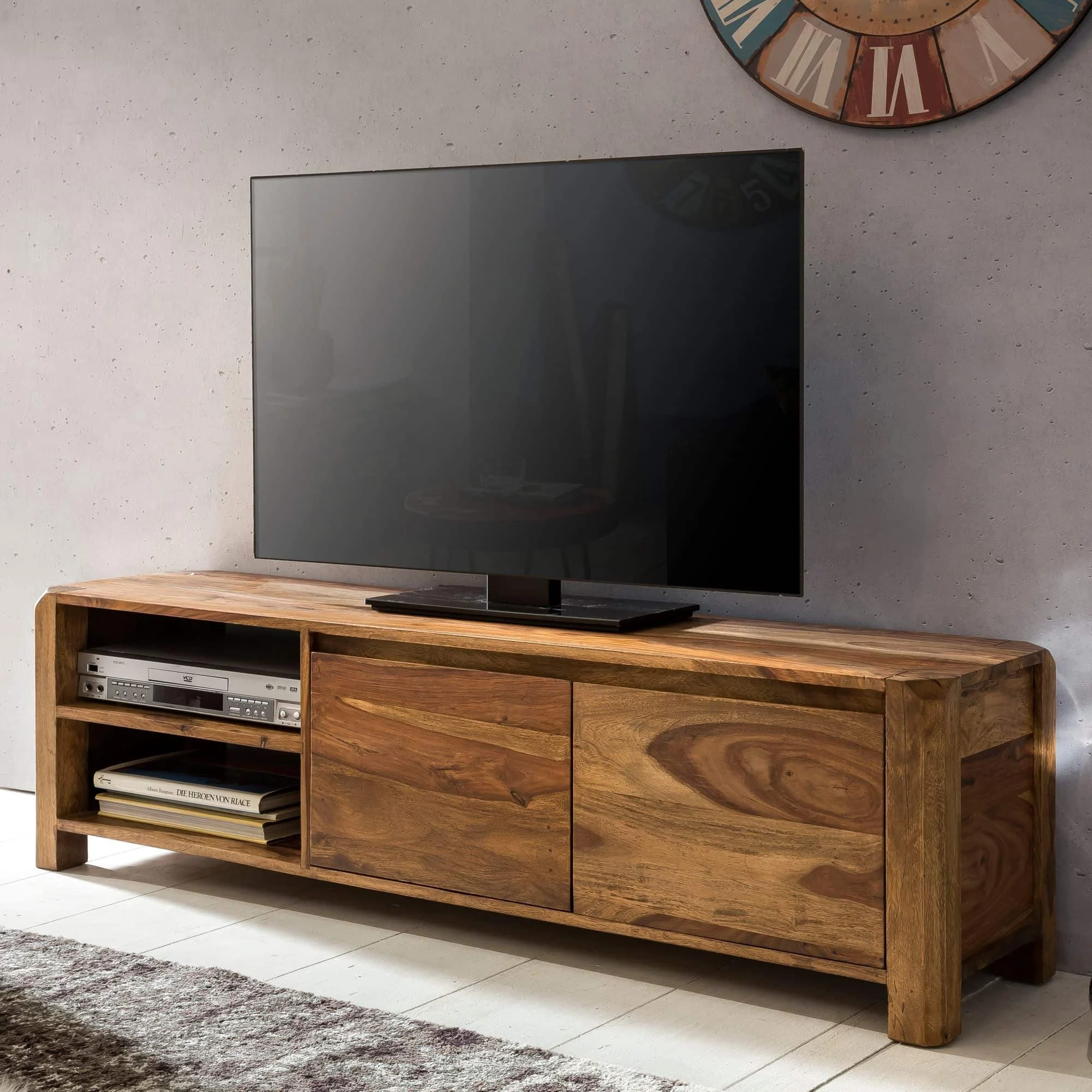Lowboard BOHA Massivholz Sheesham Kommode 140 cm TV-Board Ablage-Fächer Landhaus-Stil Unterschrank 40 cm TV-Möbel