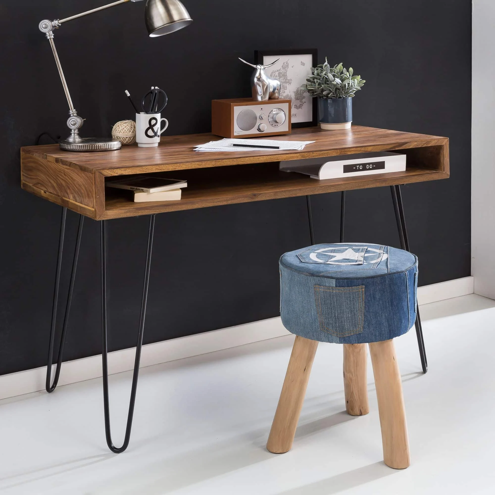 Schreibtisch BAGLI braun 110 x 60 x 76 cm Massiv Holz Laptoptisch Sheesham Natur