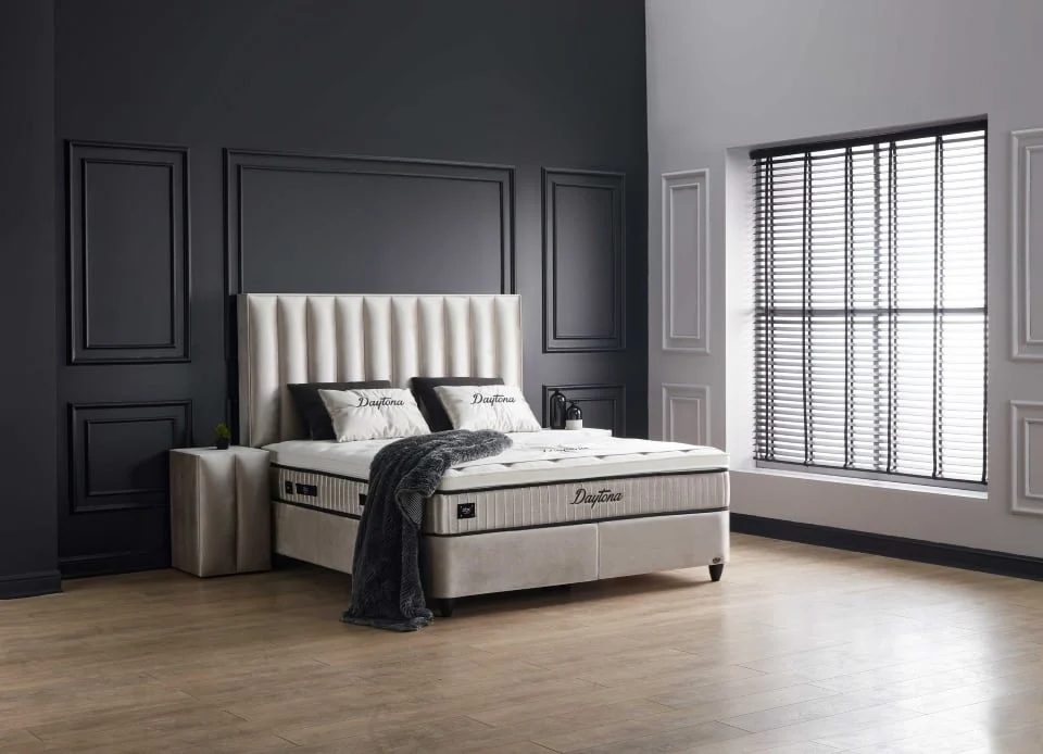 Boxspringbett Daytona von ABC Bedding: Luxuriöser Schlafkomfort in Beige mit integriertem Bettkasten und Mikrofaser-Microvelours-Material