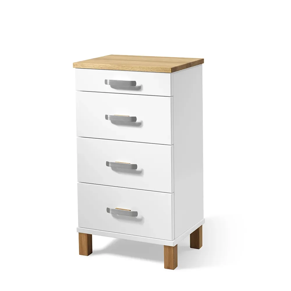 Nadja Kommode H75 B40 Weiß lackiert/Eiche/Eiche geschliffen Stahl