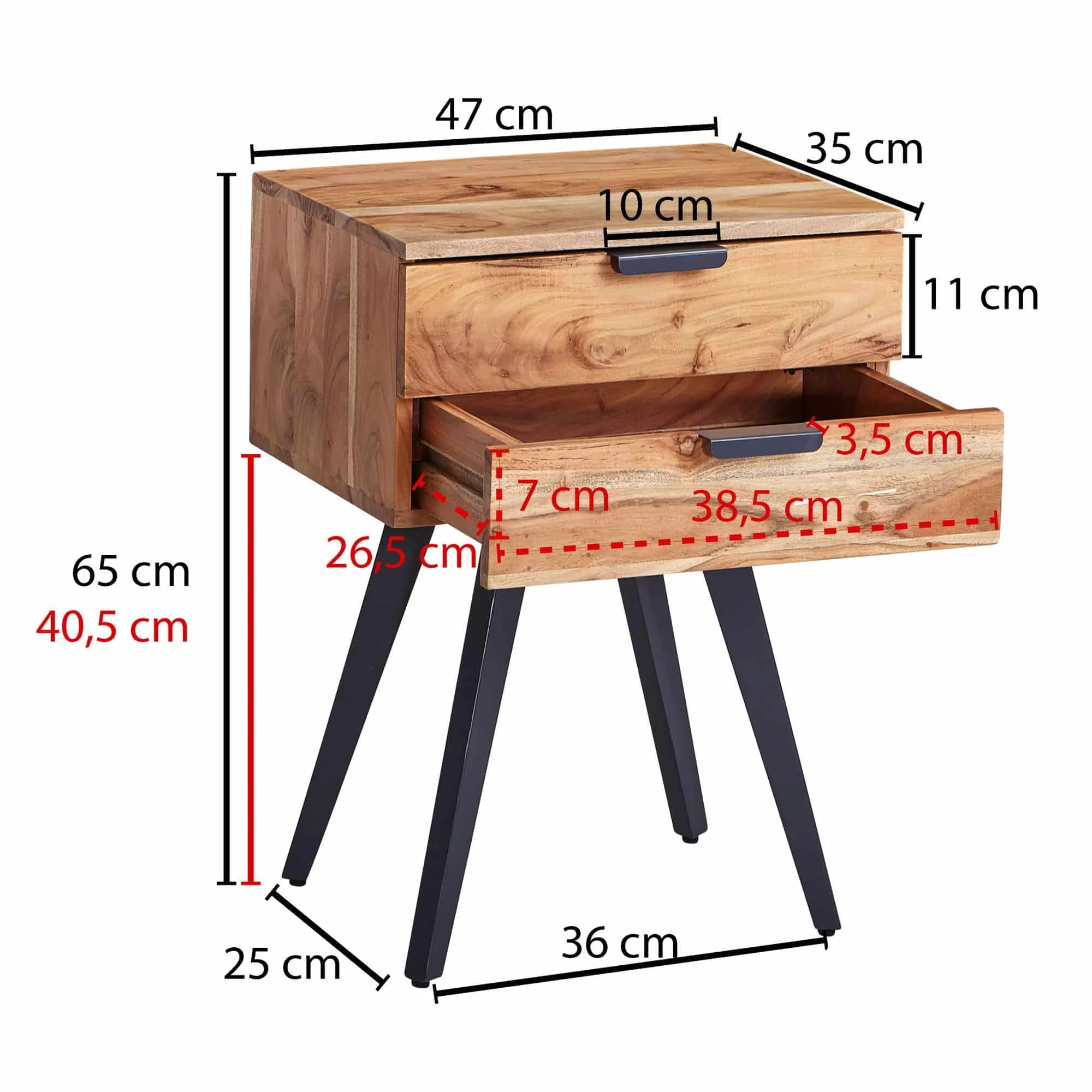 Nachtkonsole 47 x 65 x 35 cm Akazie Massivholz Nachttisch Boxspringbett