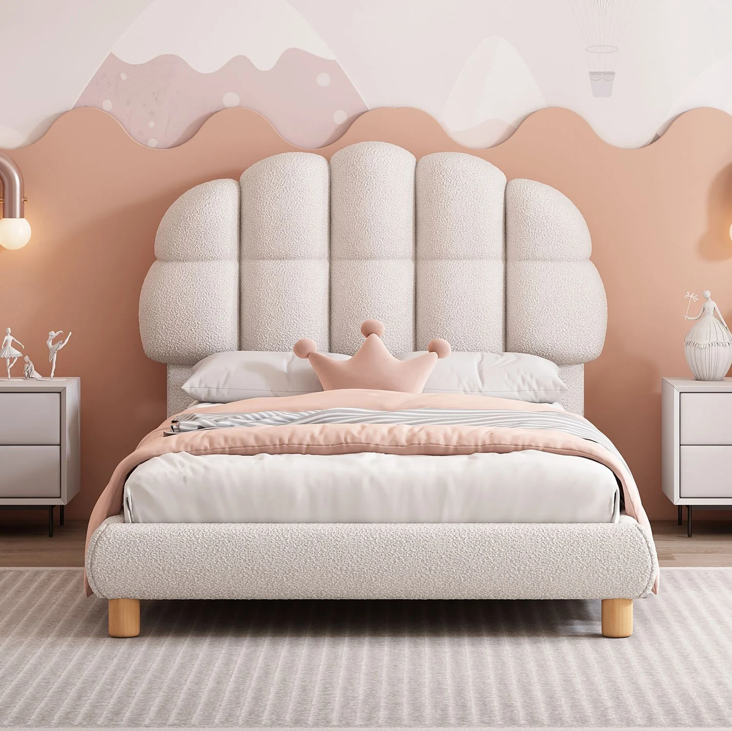 Einzelbett 90x200 cm in Weiß mit dickem Kopfteil – Polsterbett für Kinder und Jugendliche, ohne Matratze