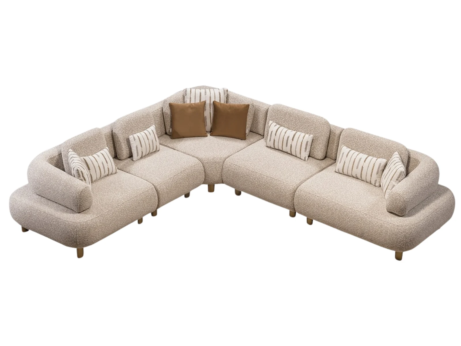 Barcelona Ecksofa – Beige mit Holzfüßen