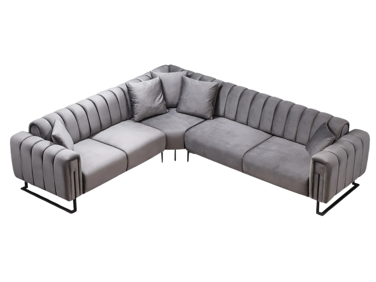 Bianca Ecksofa – Dunkelgrau mit schwarzen Metallfüßen