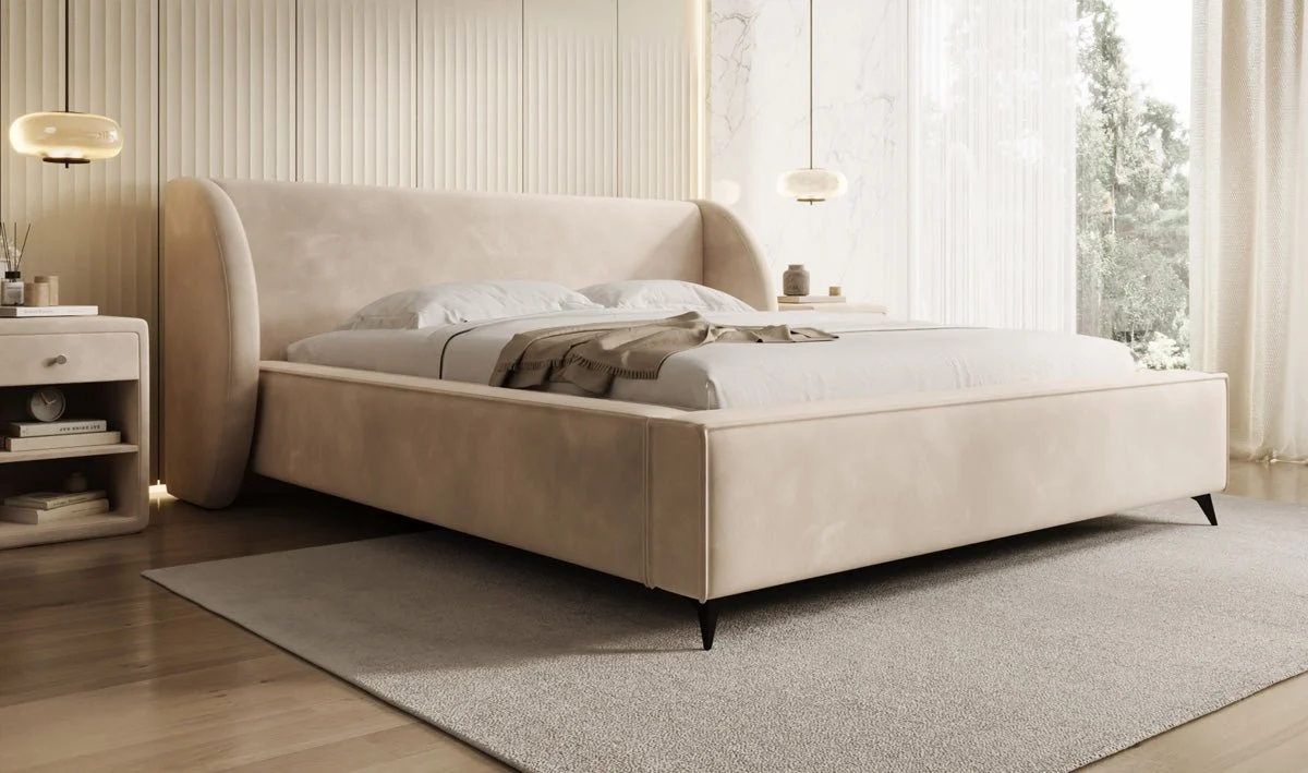 Designer Polsterbett Freya in Samt mit Stauraum