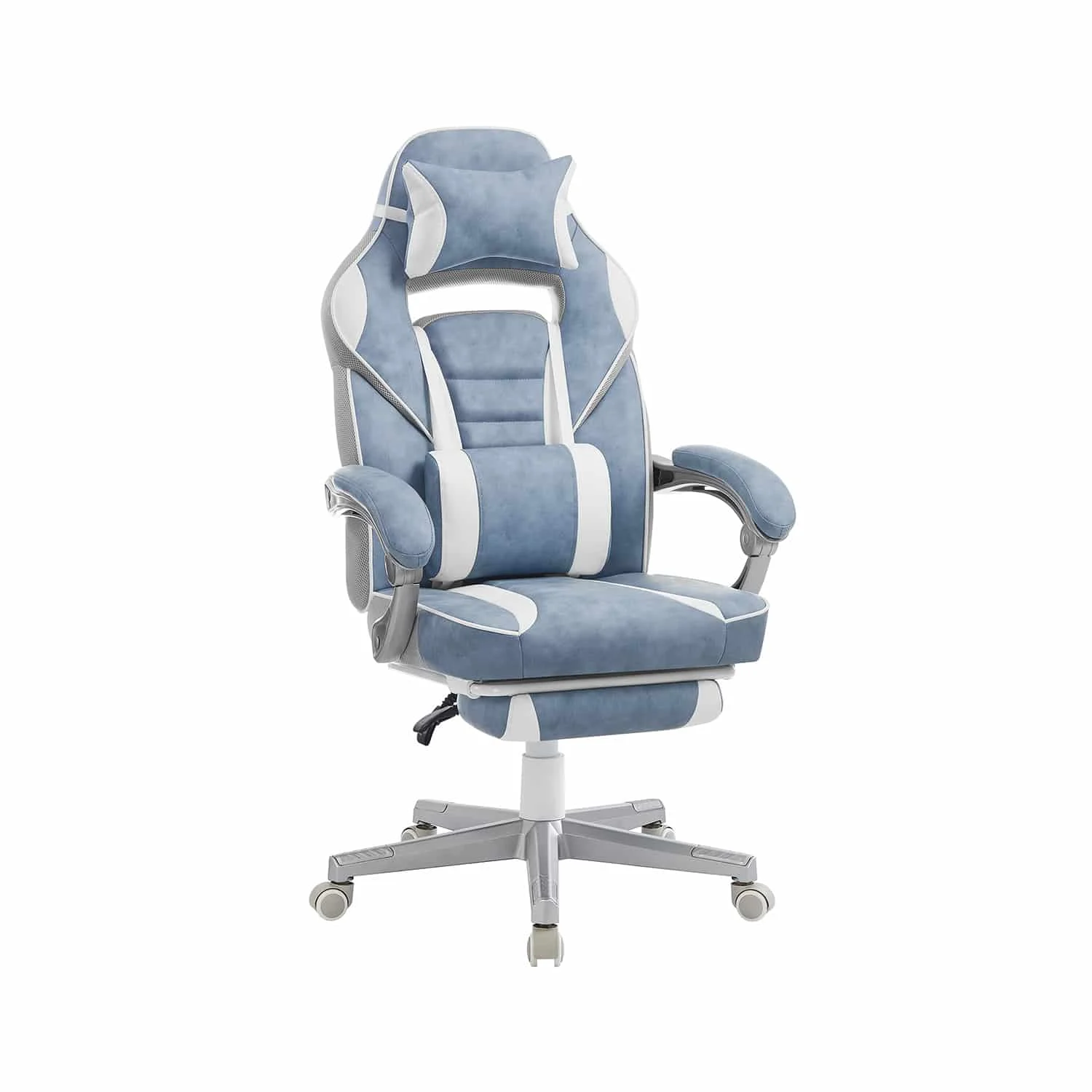 Gamingstuhl mit neigbaren Rückenlehnen und Kopfkissen - blau-weiß