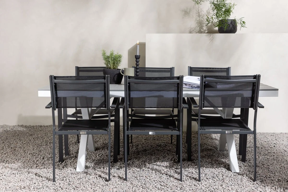 Garten Essgruppe Amaro – 7-teiliges Gartenmöbel-Set in Schwarz Weiß