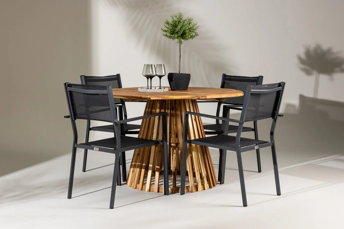 Garten Essgruppe Cocobello – 5-teiliges Gartenmöbel-Set mit rundem Tisch aus Akazie
