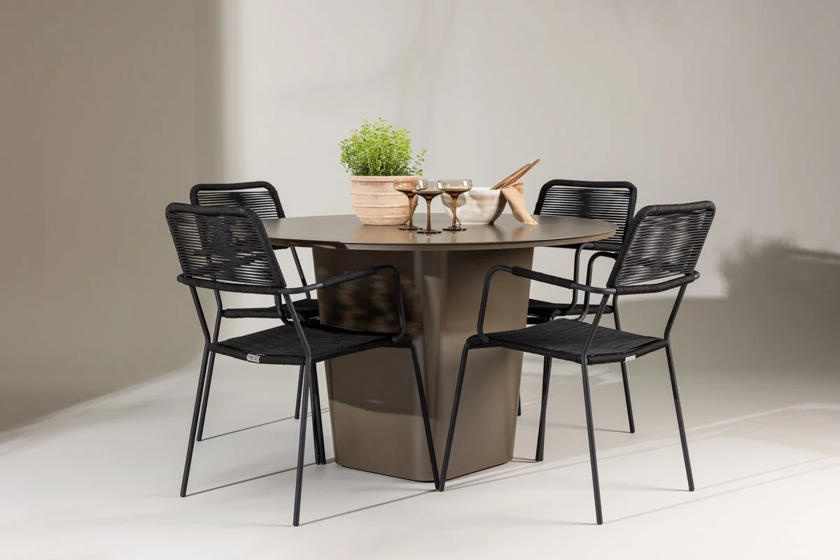 Garten Essgruppe Francesco – 5-teiliges Gartenmöbel-Set mit rundem Tisch aus Aluminium