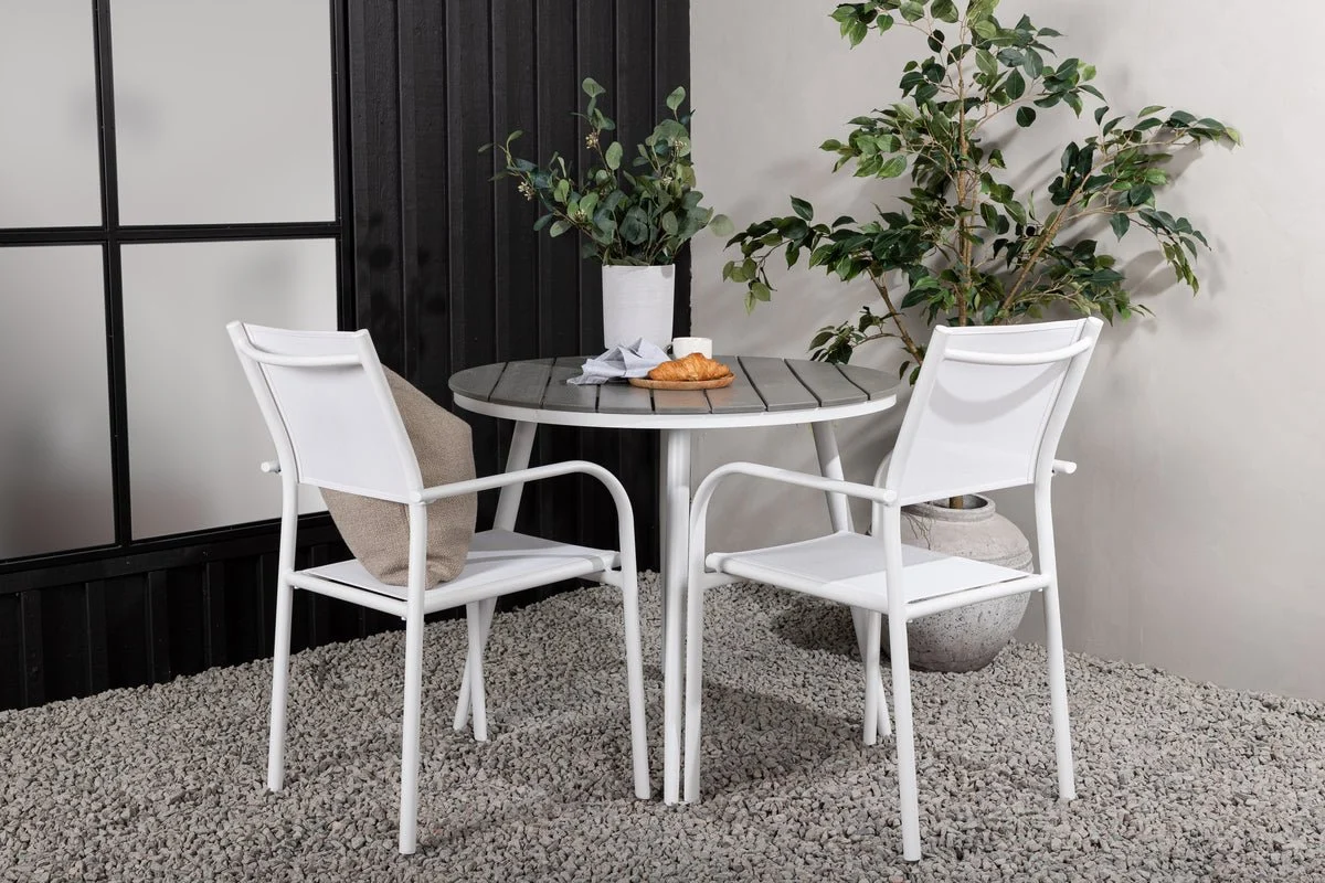 Garten Essgruppe Italiano – 3-teiliges Gartenmöbel-Set in Weiß/Grau