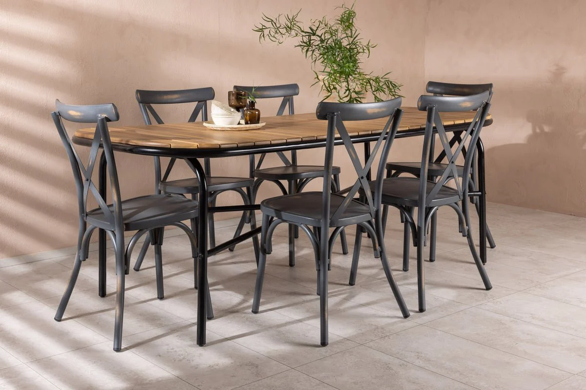 Garten Essgruppe Jamie – 7-teiliges Gartenmöbel-Set mit schwarzen Stühlen
