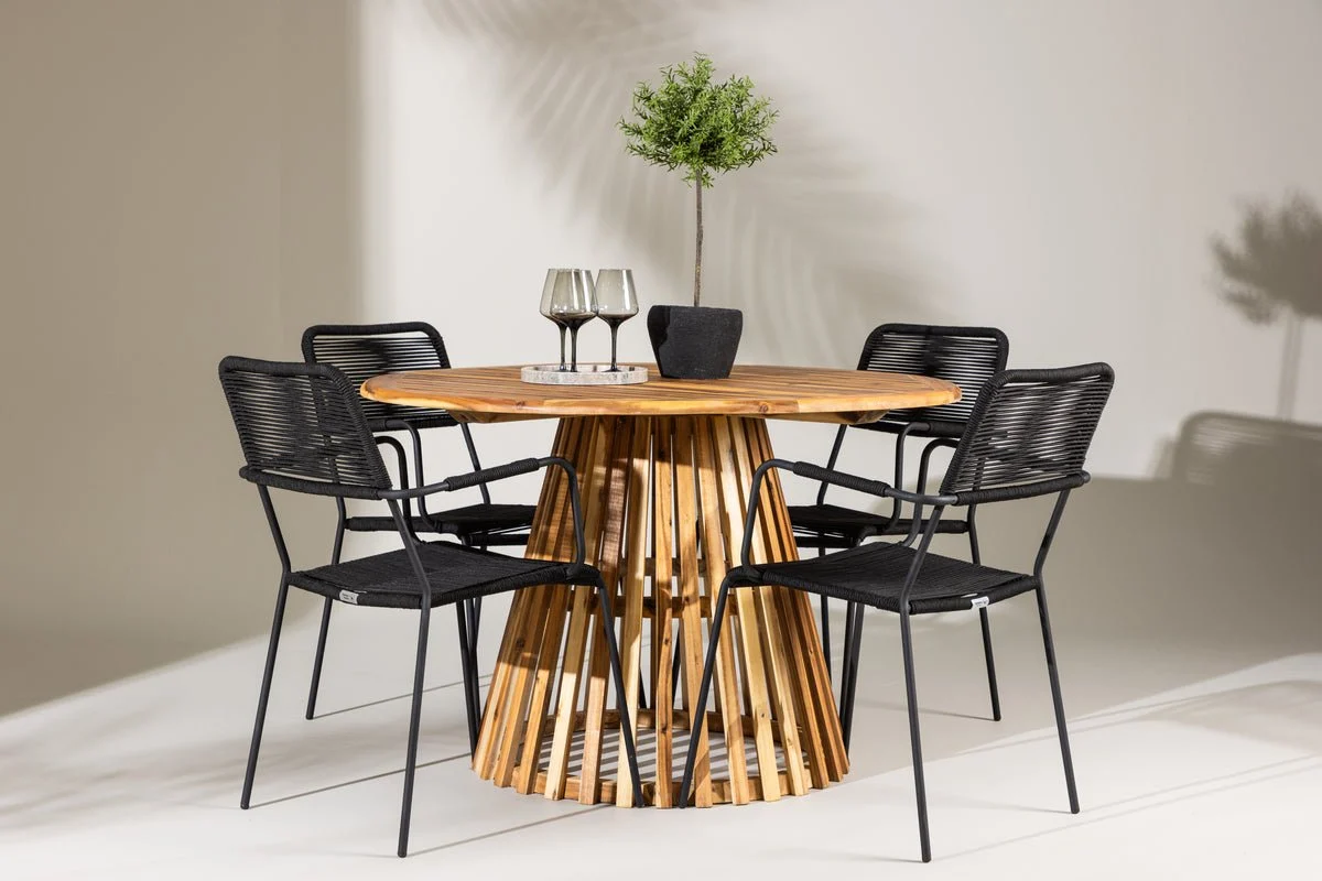 Garten Essgruppe Samira – 5-teiliges Gartenmöbel-Set mit rundem Tisch aus Akazie