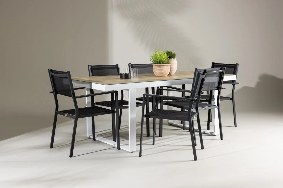 Garten Essgruppe Silva – 7-teiliges Gartenmöbel-Set in Schwarz/Weiß