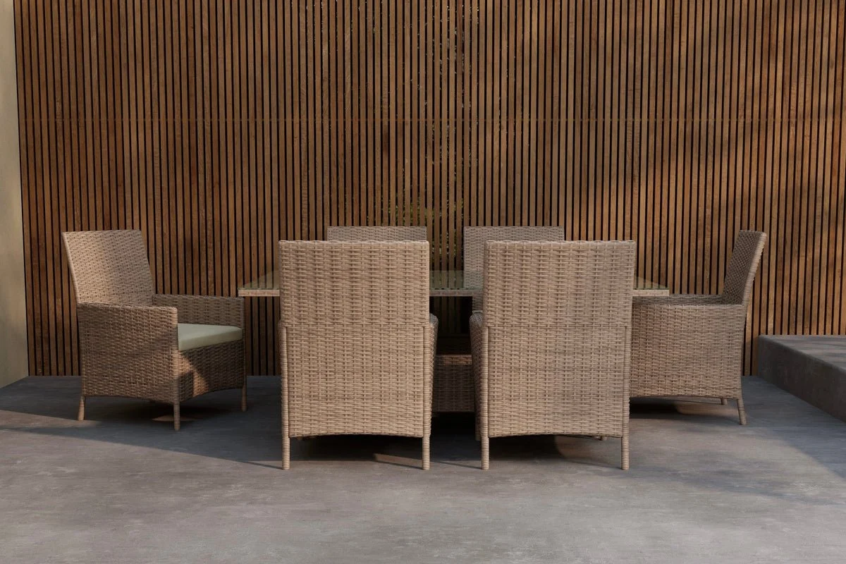Garten Essgruppe Vireta – 7-teiliges Set aus synthetischem Rattan