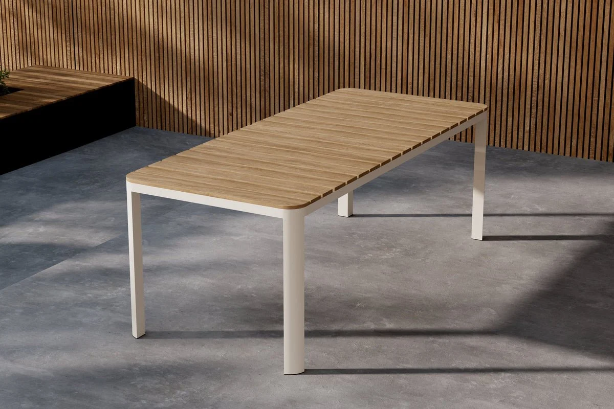 Garten Esstisch Ätna - 210x90 cm in Beige mit einer Tischplatte aus Aintwood