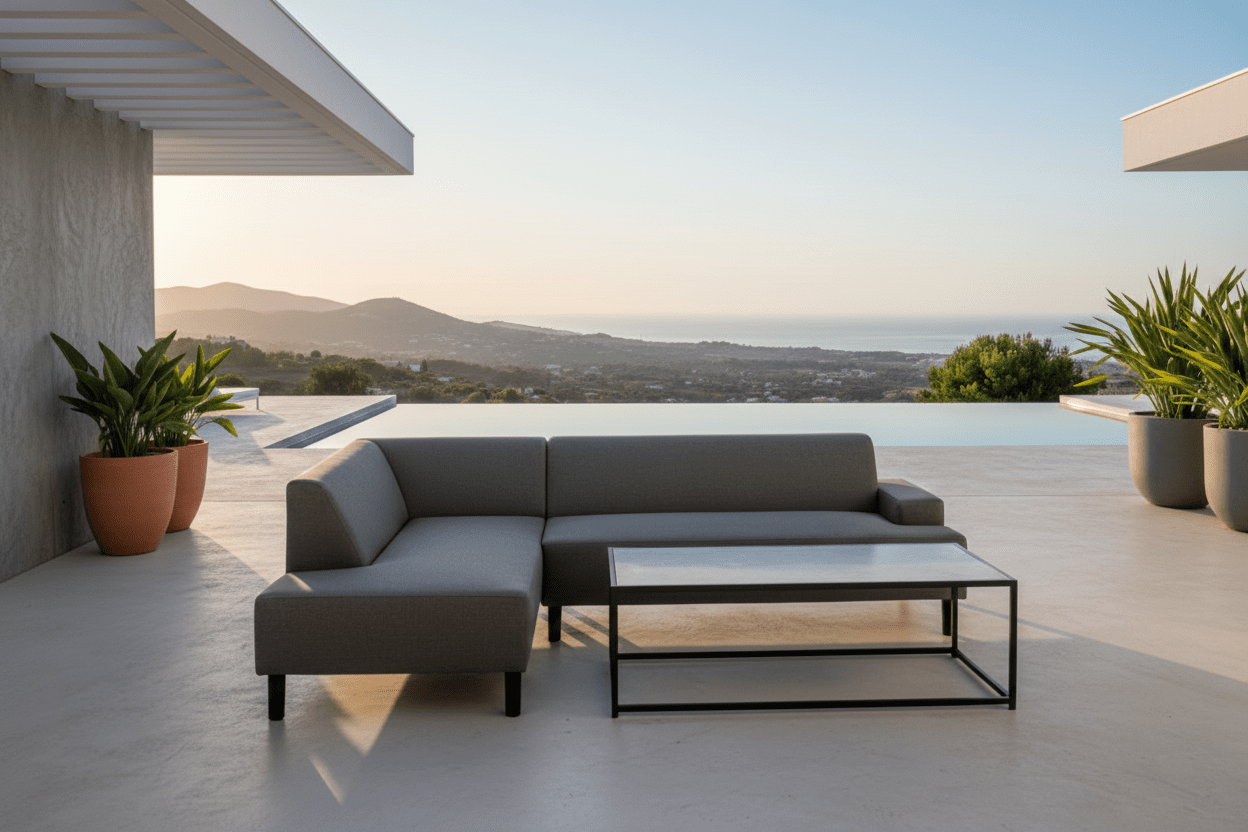 Garten Loungeset Kreta – mit wasserabweisendem Stoff & Tisch, UV-beständig