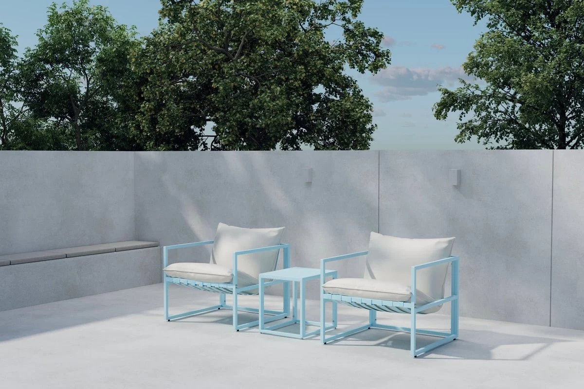 Garten Loungeset Vero – 3-teiliges Set in Hellblau inklusive Kissen