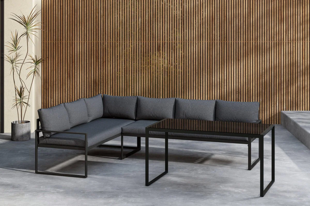 Garten Loungeset Zico – 3-teilig mit Glastisch in Grau