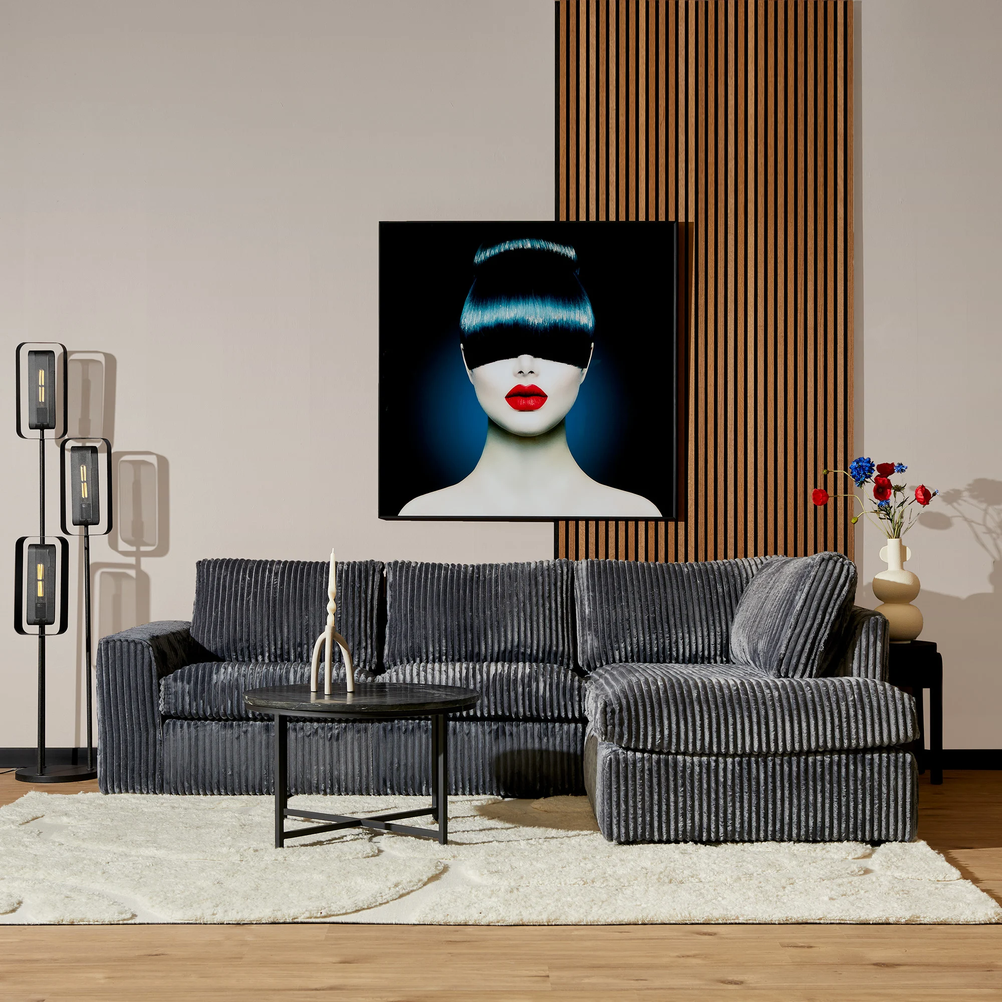 Ecksofa Lille Rippenstoff Anthrazit Buchenholzrahmen Nosag Kaltschaum links oder rechts 271x199x87 cm