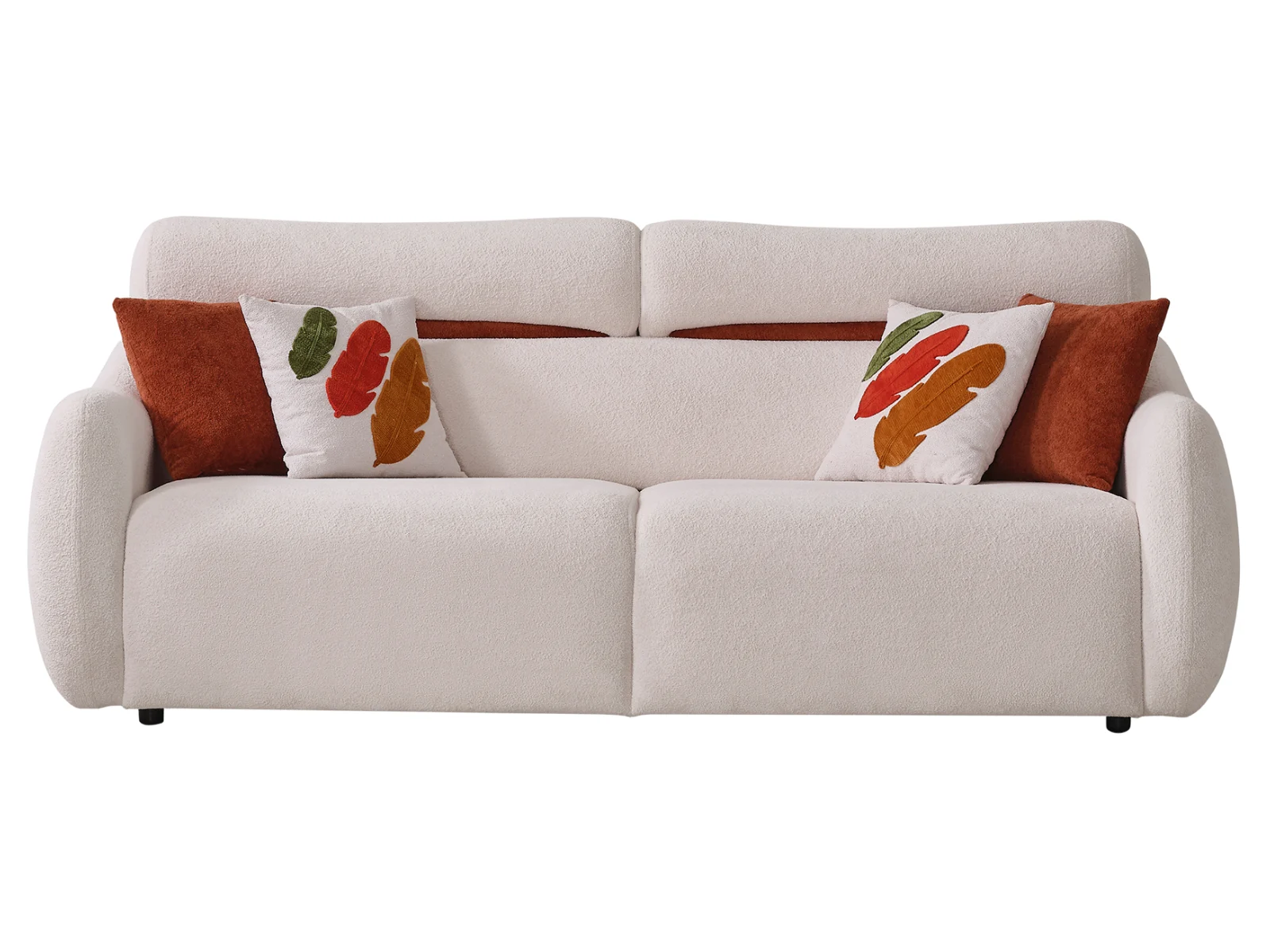 Sofa Mimoza Bouclé Stoff Creme Terracotta rundes Design