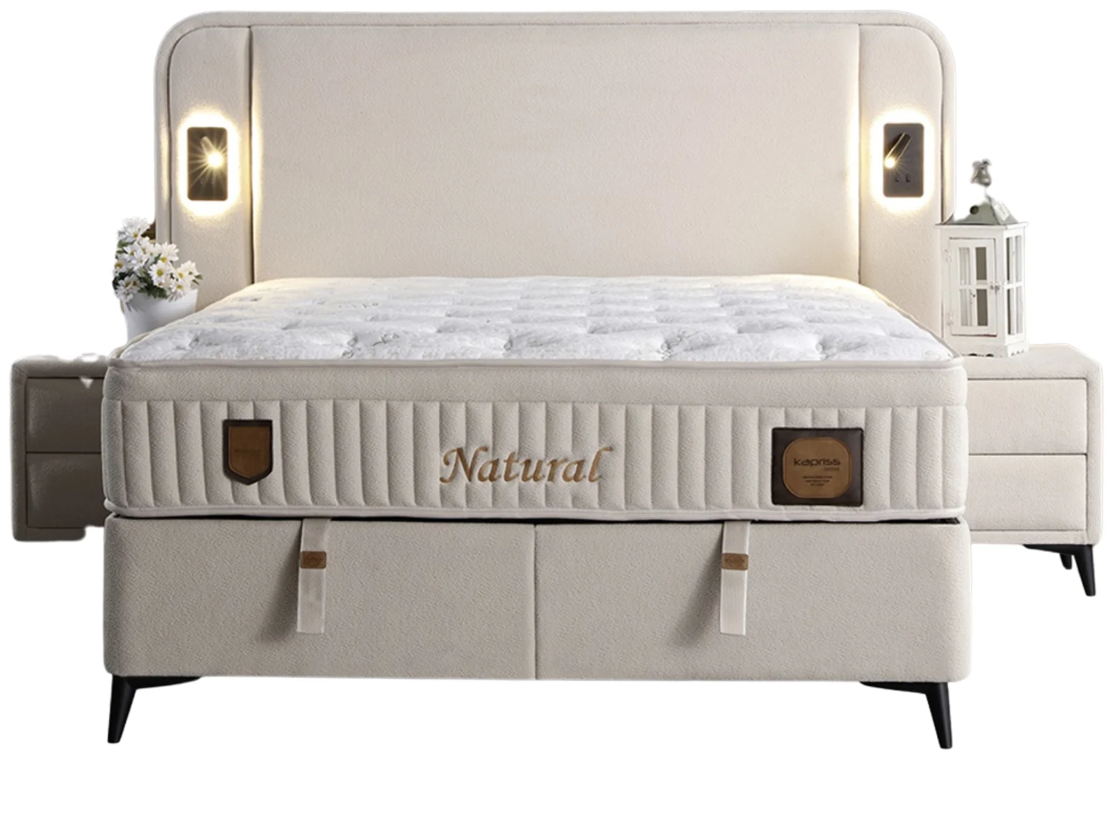 Natural Bett Set mit Stauraum