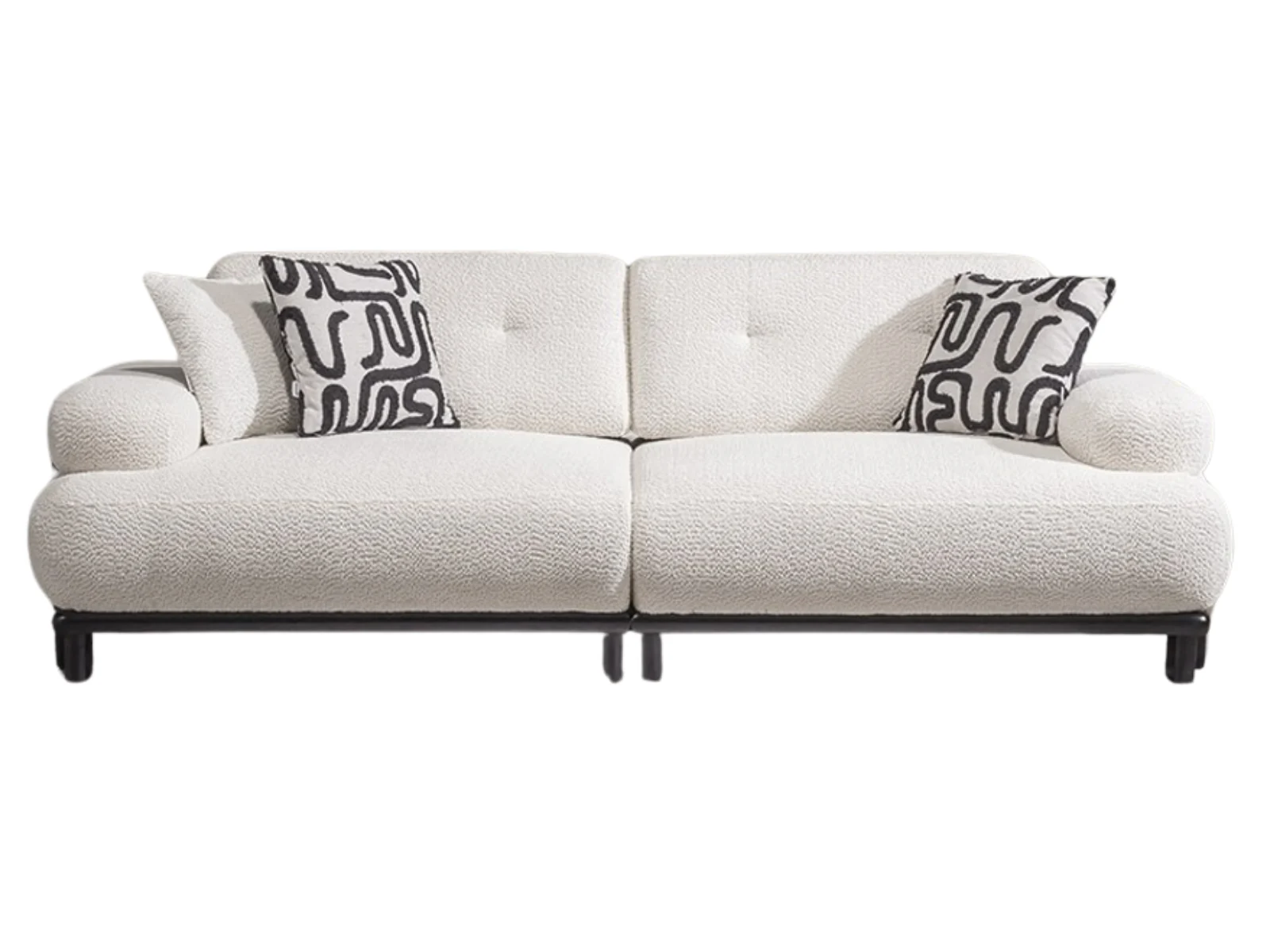 Panda Sofa – Bouclé in Creme mit schwarzem Holzrahmen