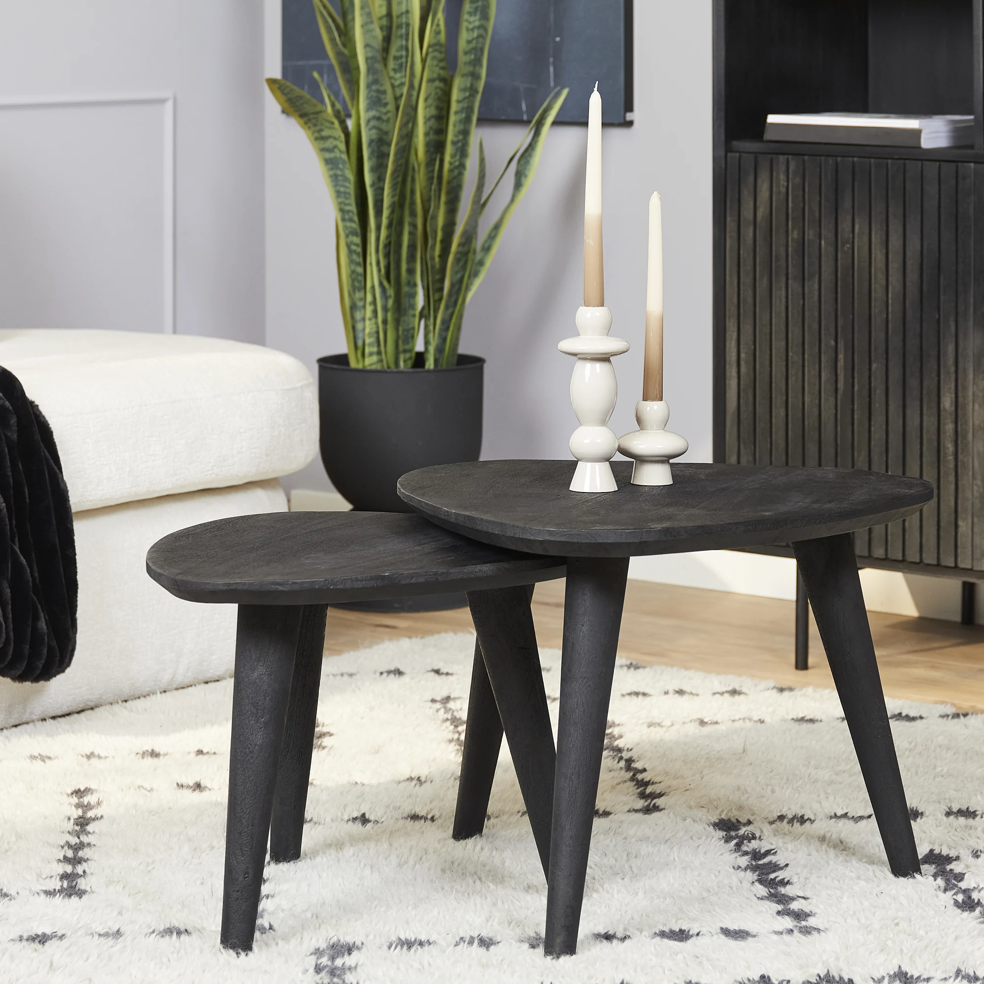 Couchtisch Set Dakota Black Mangoholz massiv schwarz 2 teilig 60x60x45 50x50x40 cm
