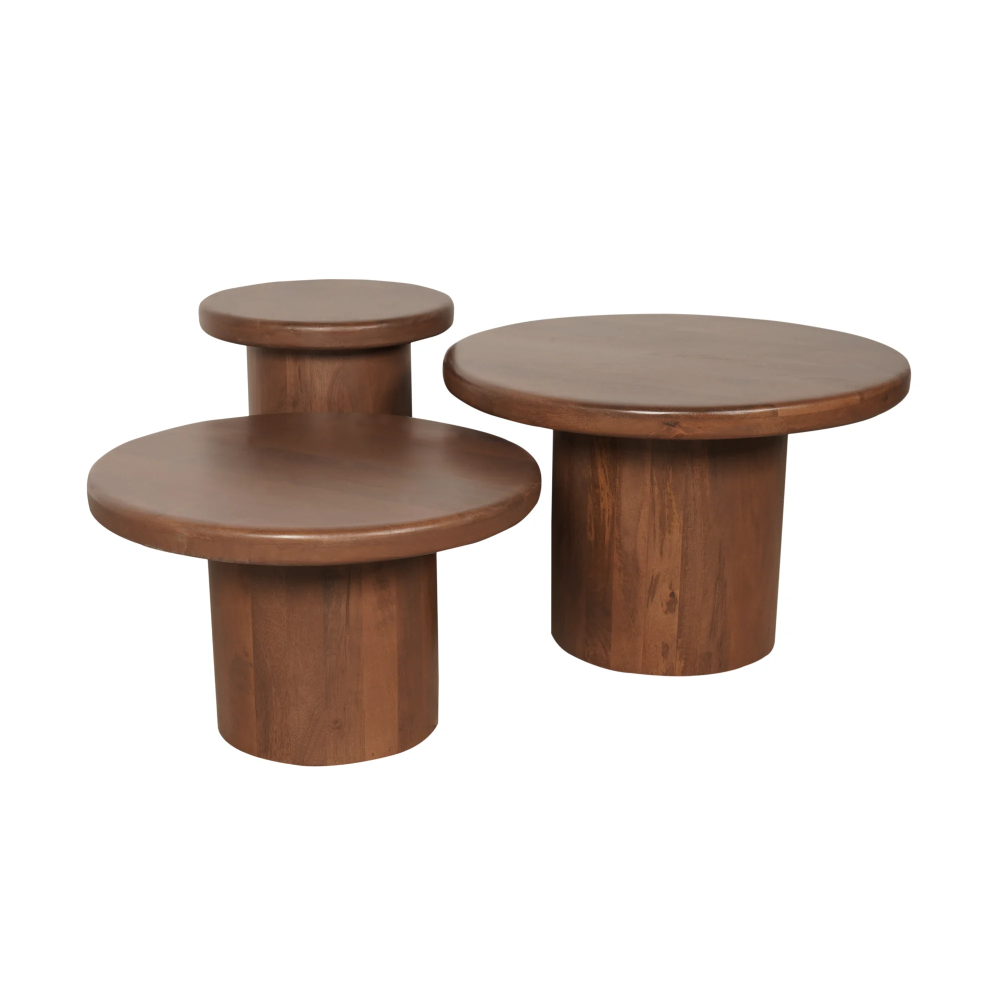 Couchtisch Set Mangoholz Walnuss Finish 3 teilig 70x70x45 60x60x37 40x40x51 cm