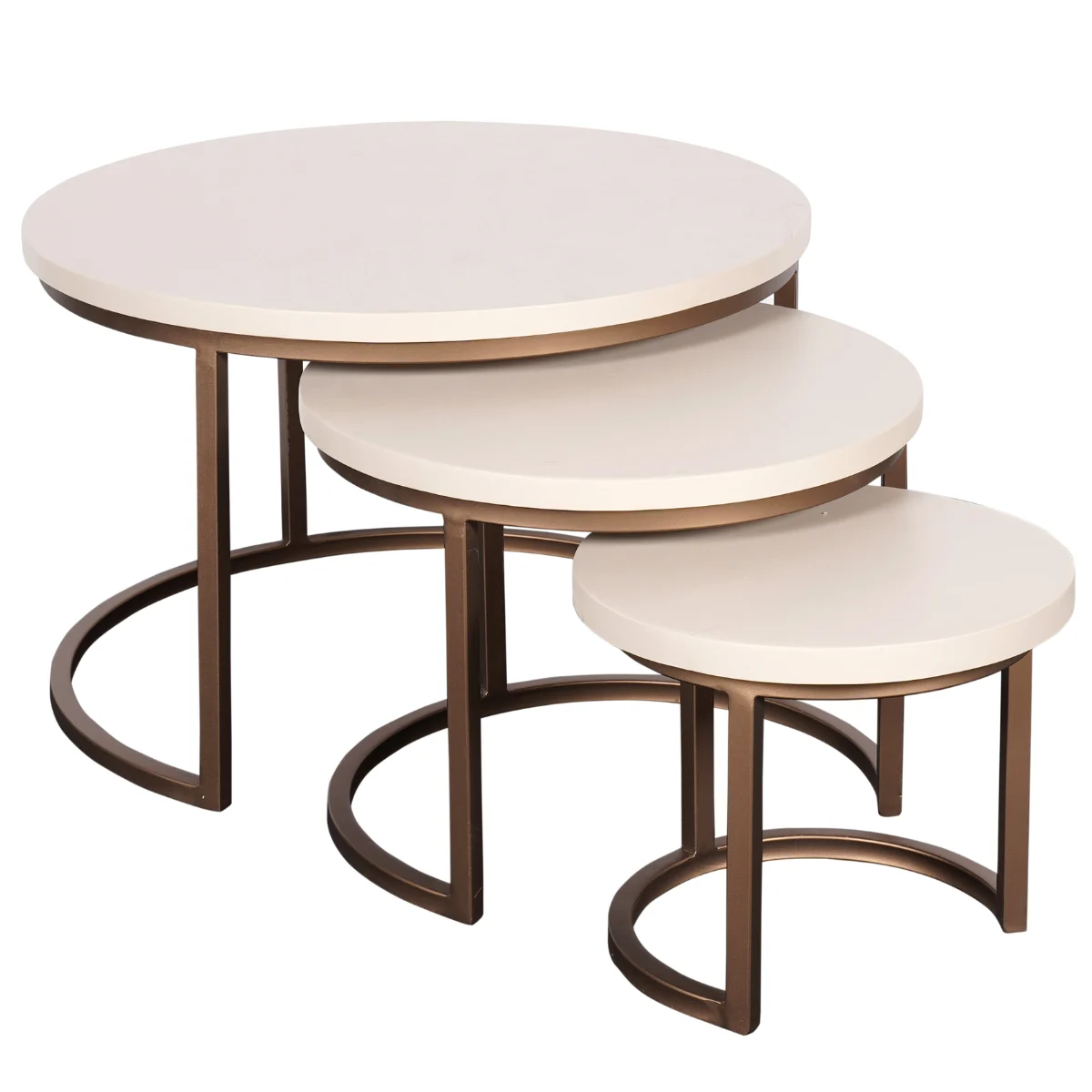 Couchtisch Set Dimora Mangoholz sandgestrahlt Bronze Metallbeine 3 teilig 70x70x45 50x50x38 35x35x31 cm