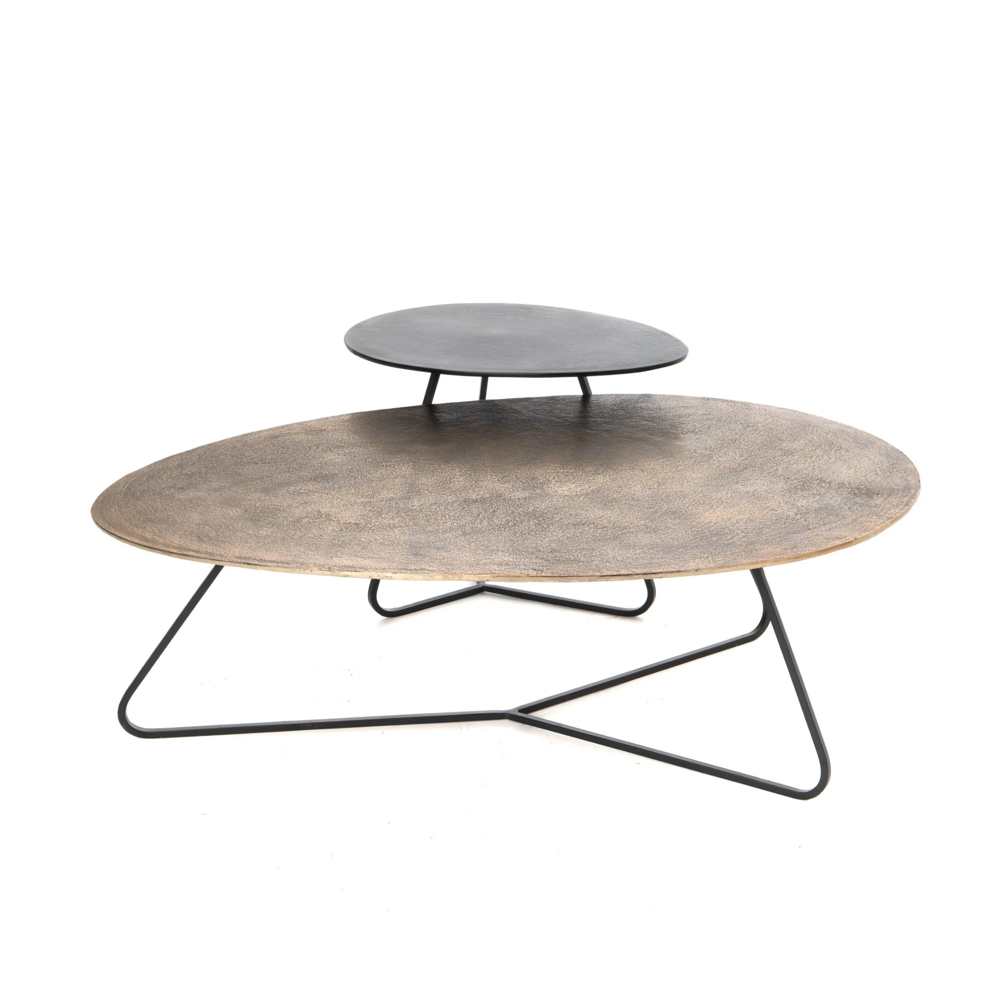Couchtisch Set Sena Aluminium Bronze Schwarz Eisengestell 121x75x38 60x40x48 cm