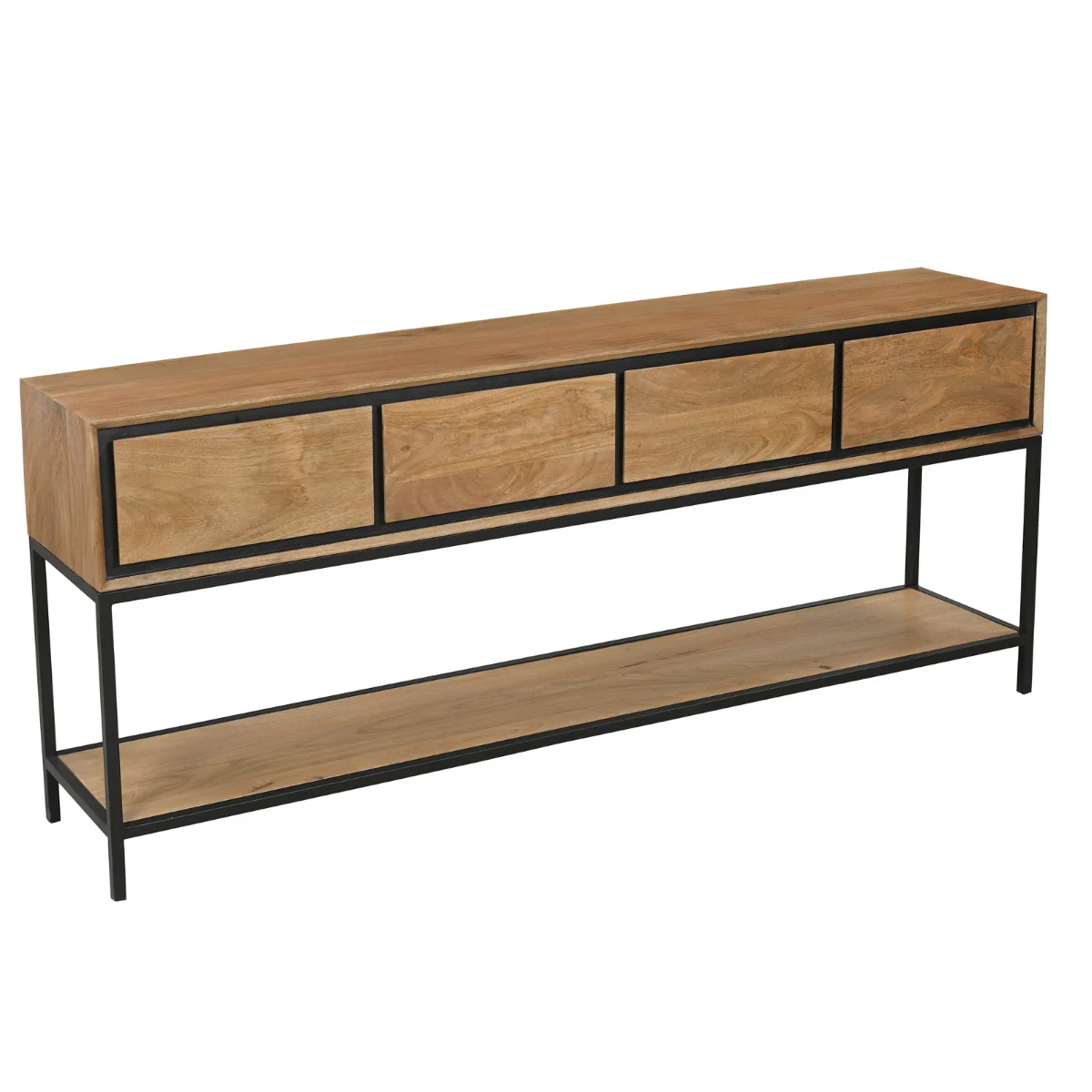 Beistelltisch Hardwood Mangoholz Metallgestell schwarz 4 Schubladen 180x35x76 cm