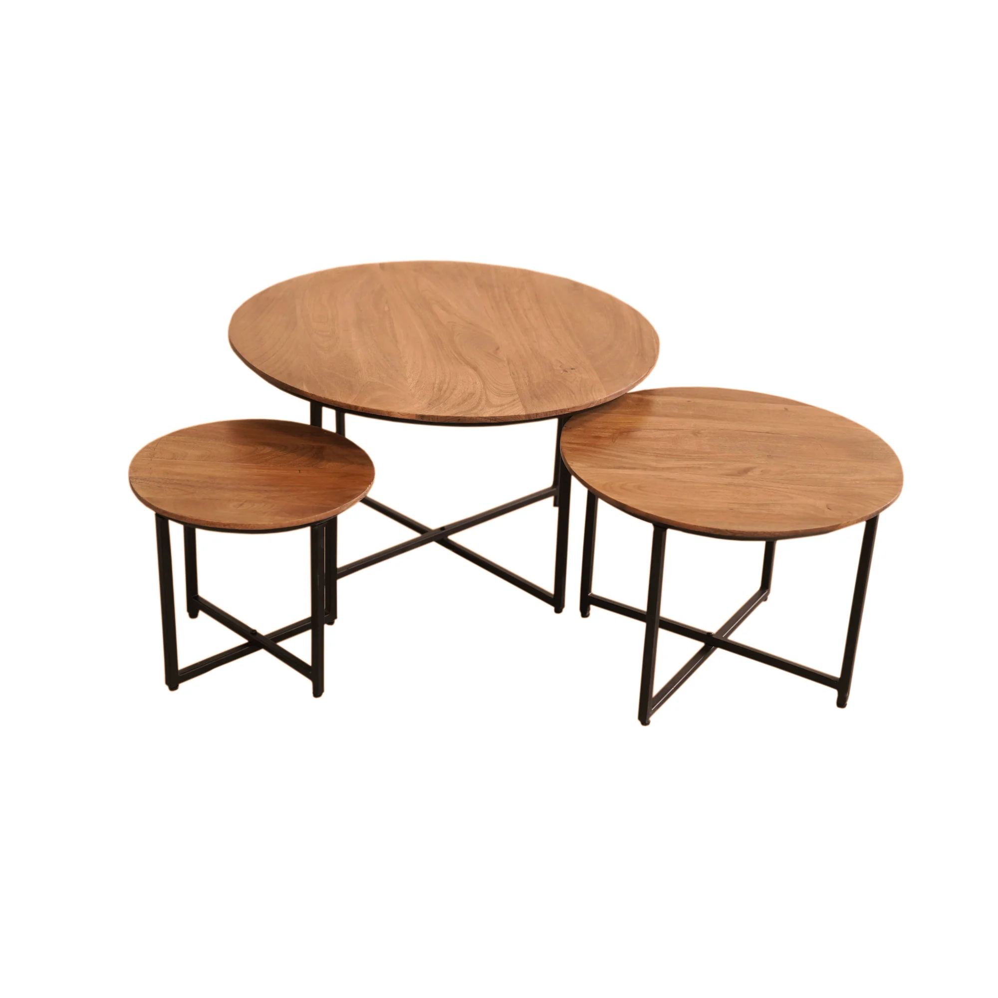 Couchtisch Hardwood 3er Set Mangoholz Natur Schwarz 70 x 70 x 45 cm 50 x 50 x 38 cm 35 x 35 x 31 cm