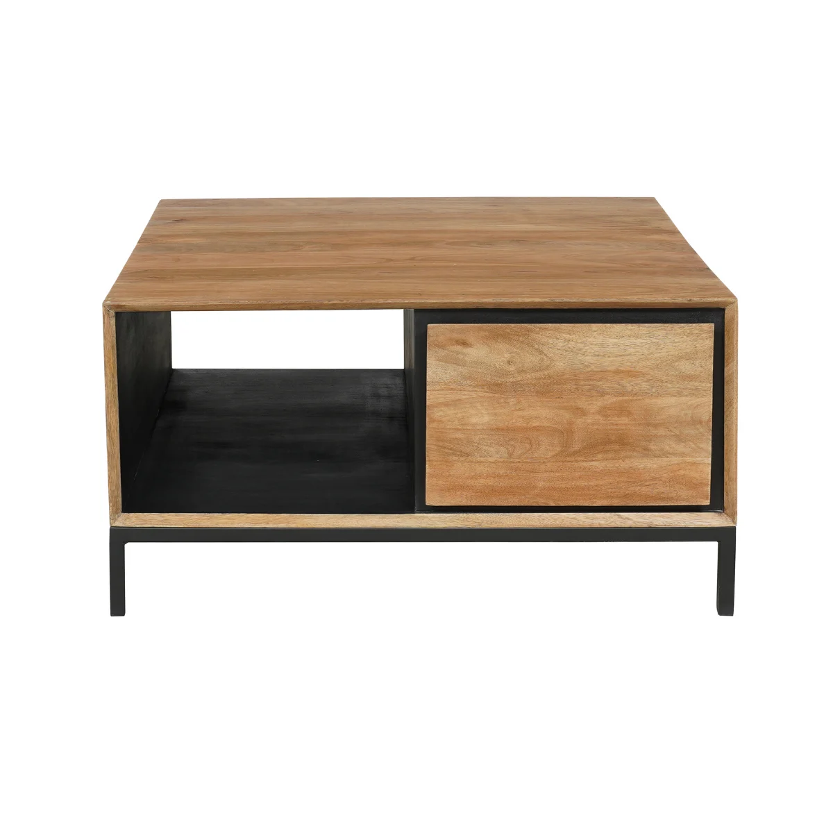Couchtisch Hardwood Mangoholz Natur Schwarz 80 × 80 × 40 cm