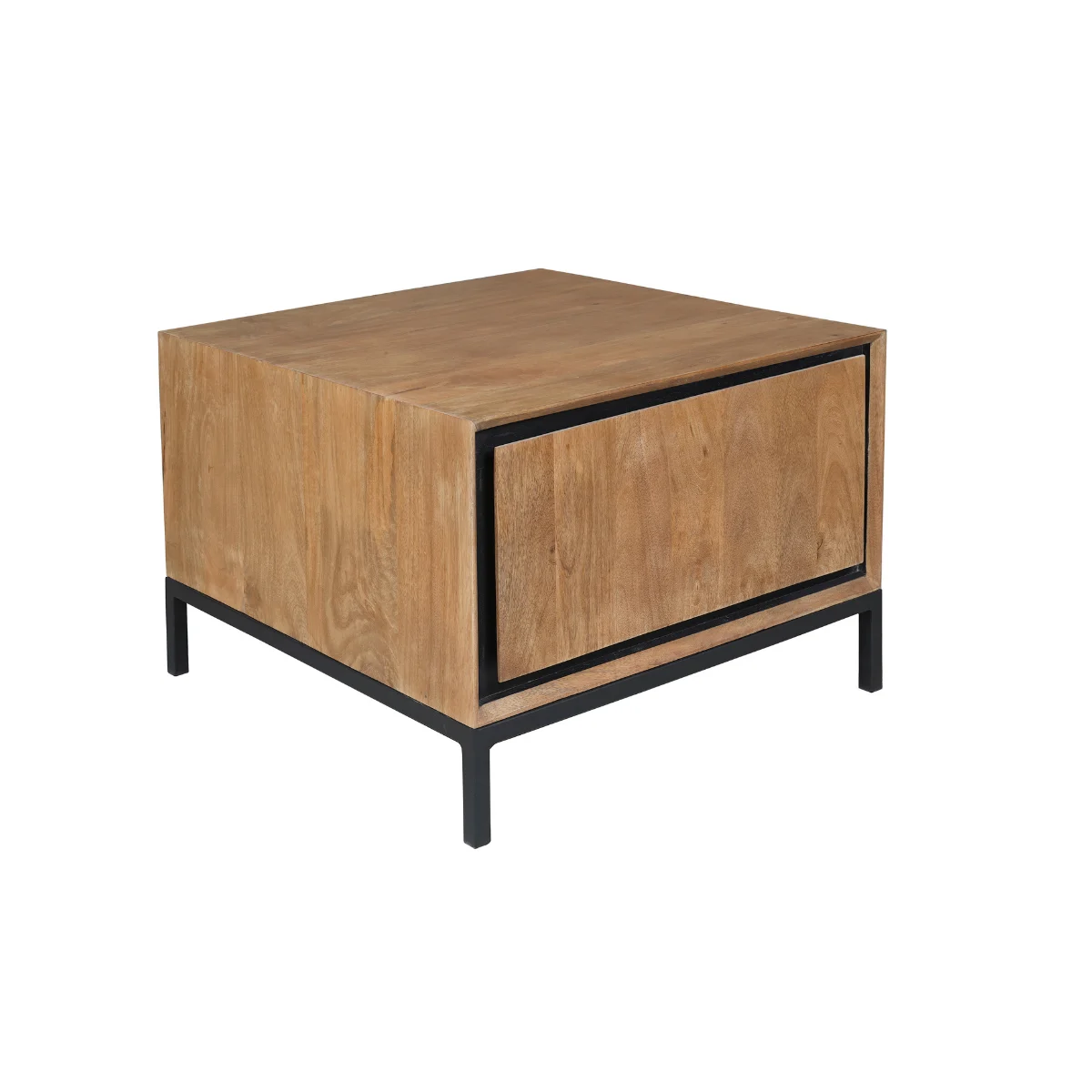 Beistelltisch Hardwood Mangoholz Natur Schwarz 60 × 60 × 40 cm