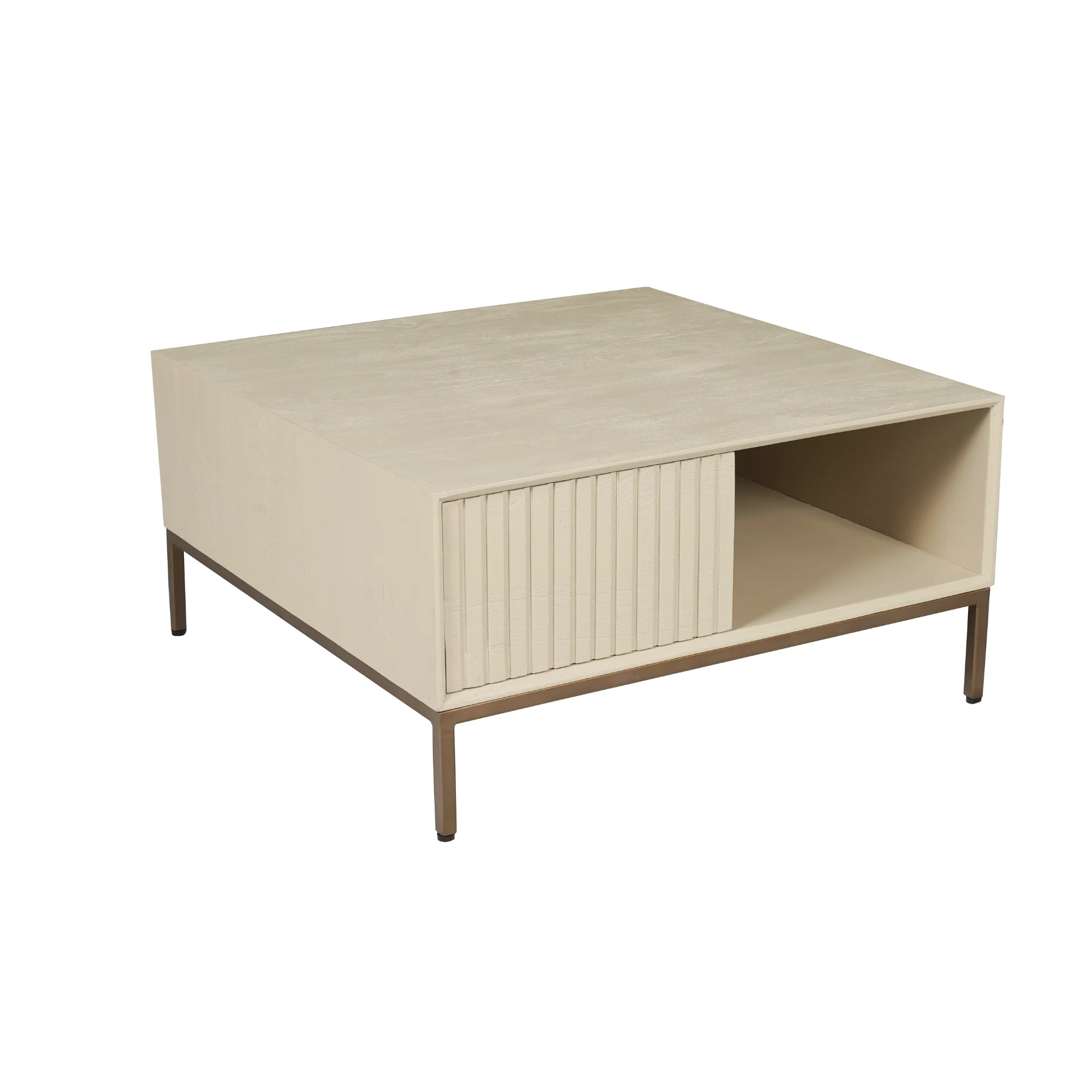 Couchtisch Dimora Mangoholz sandgestrahlt Sand Bronze Metallbeine 80x80x40 cm