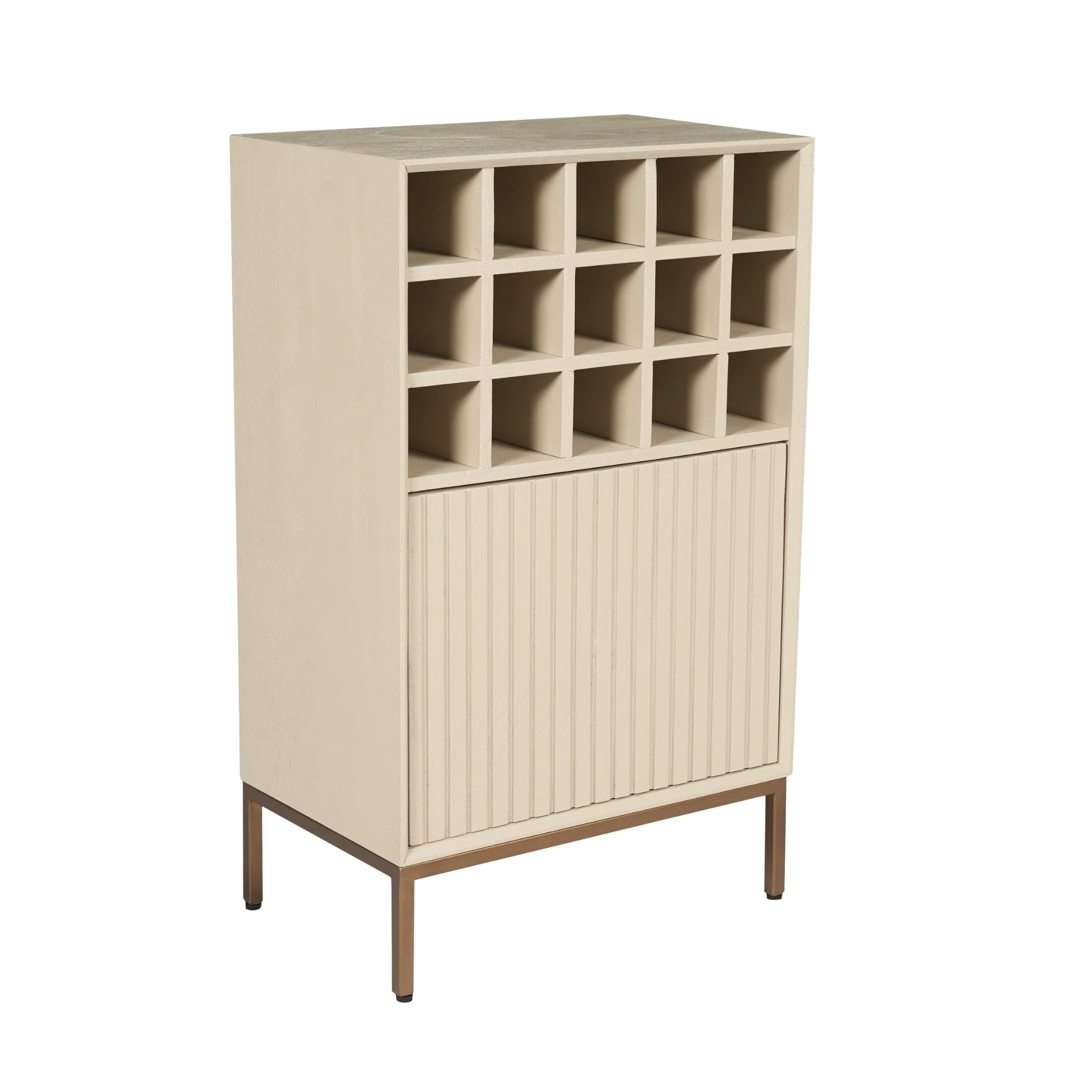 Weinschrank Dimora Mangoholz Sand sandgestrahlt Bronze Metallrahmen 15 Flaschenfächer 55x35x90 cm
