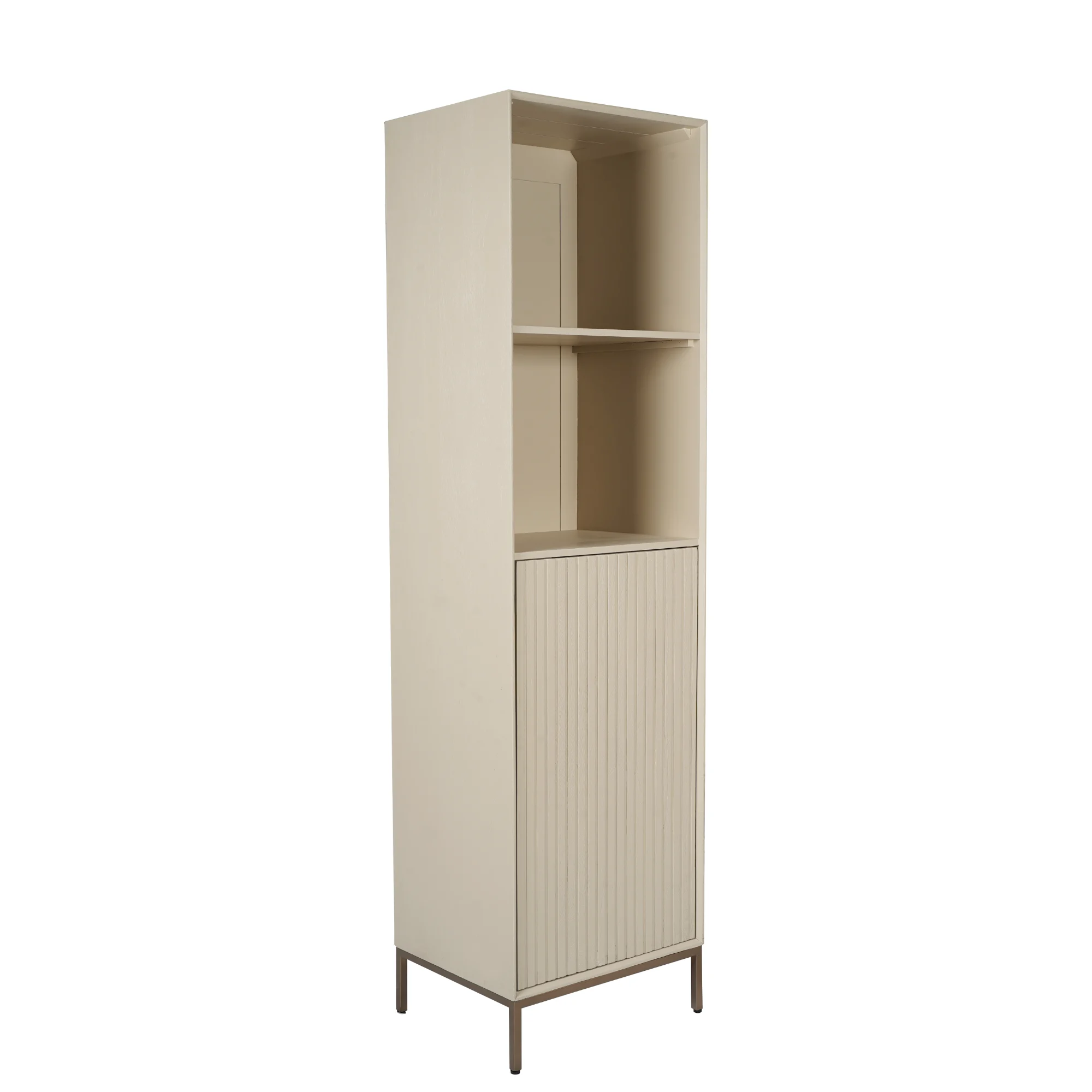 Bücherregal Dimora Mangoholz Sand Metallrahmen Bronze Lamellentür 55x45x200 cm