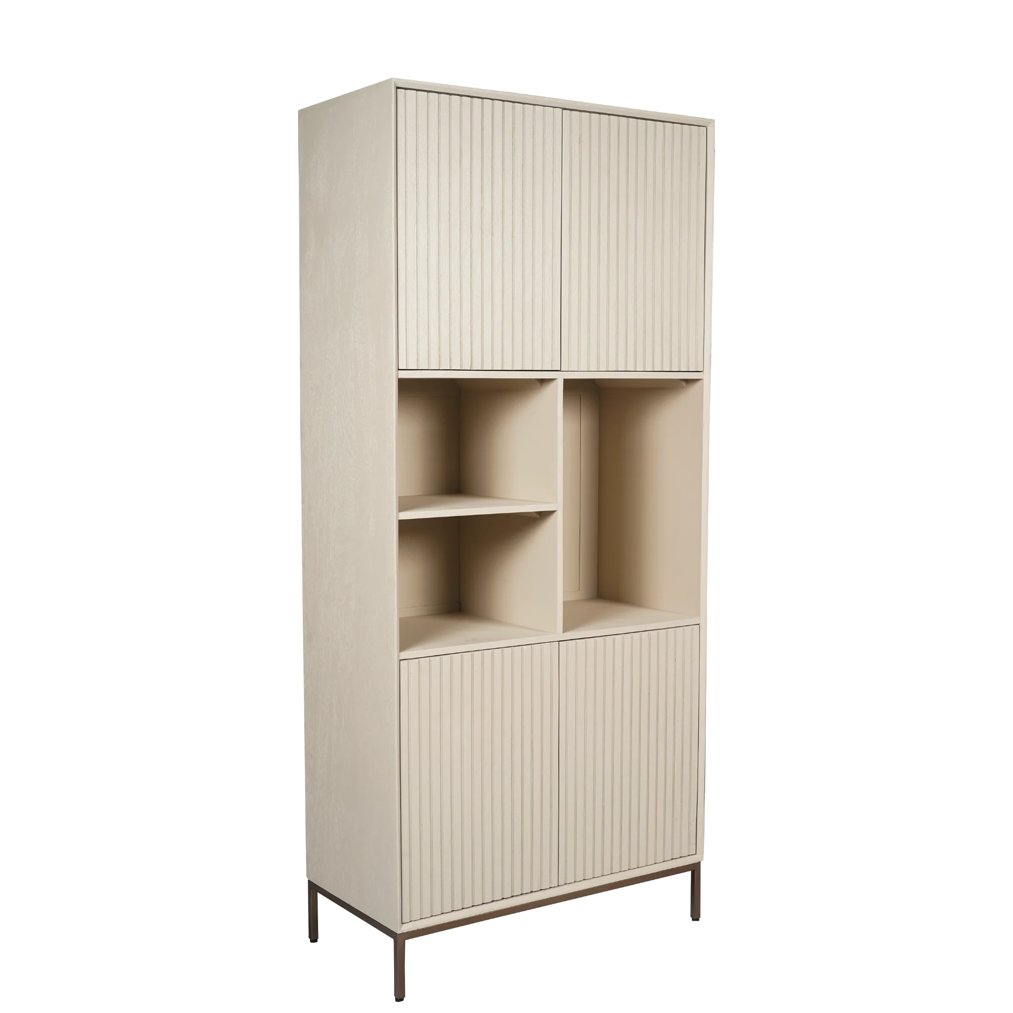 Regal Dimora Mangoholz Sandstein Finish sandgestrahlt Bronze Metallrahmen Lamellentüren 90x45x200 cm