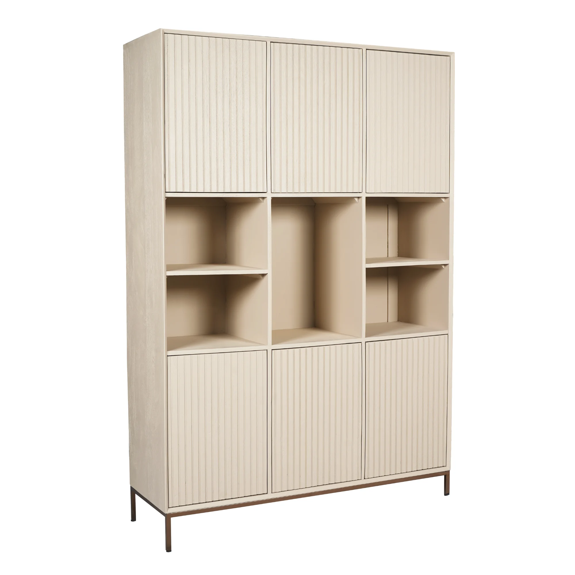 Regal Dimora XL Mangoholz Sand sandgestrahlt Bronze Metallrahmen Lamellentüren 135x45x200 cm
