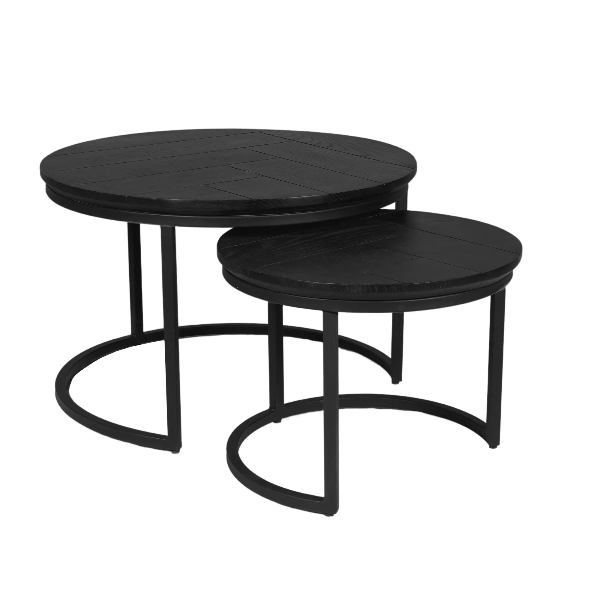 Couchtisch Set Tiko Black Eiche massiv schwarz Metallgestell schwarz 2 teilig 70x45 50x38 cm