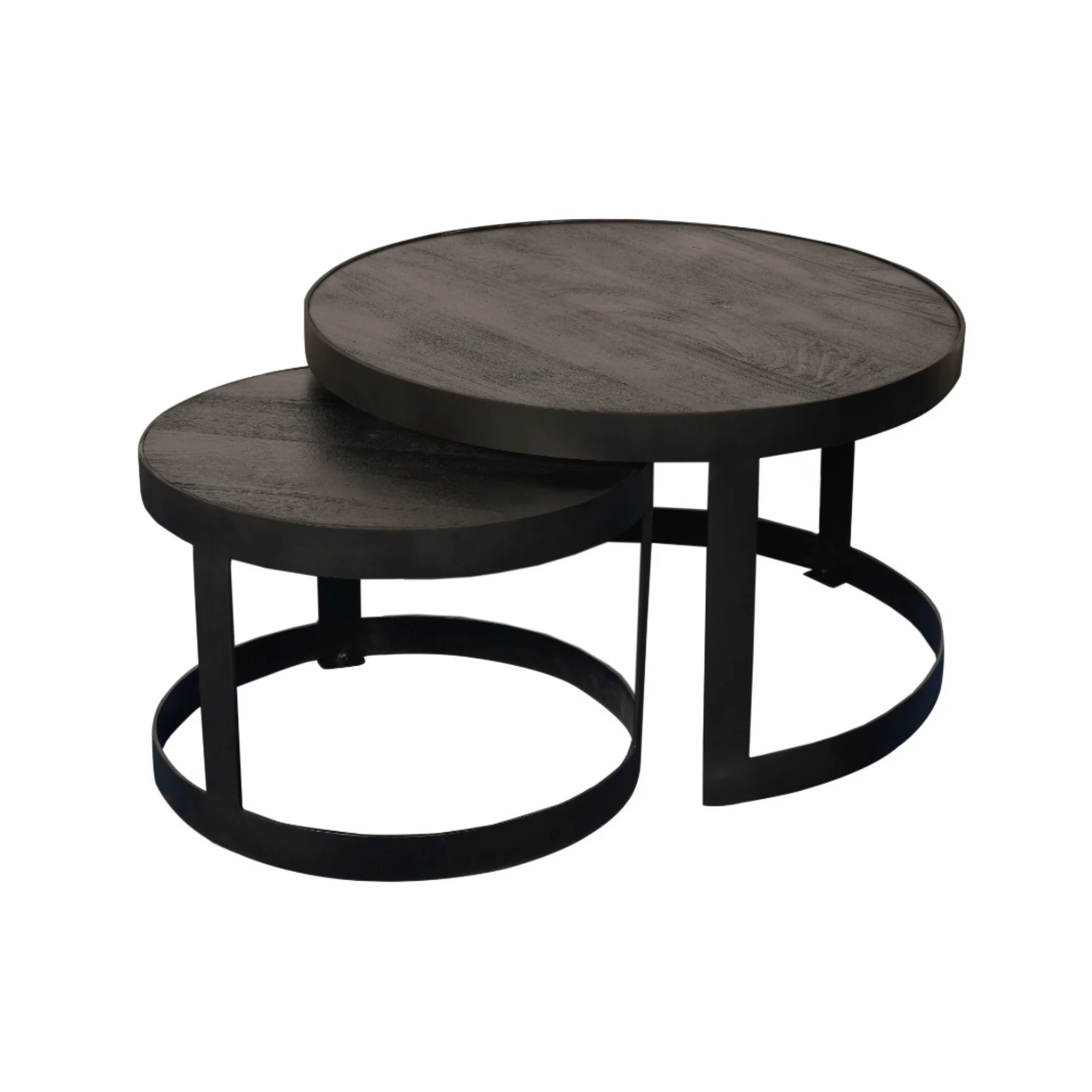 Couchtisch Set Paola Mangoholz sandgestrahlt Stahlgestell schwarz Ø70x45 Ø50x38 cm