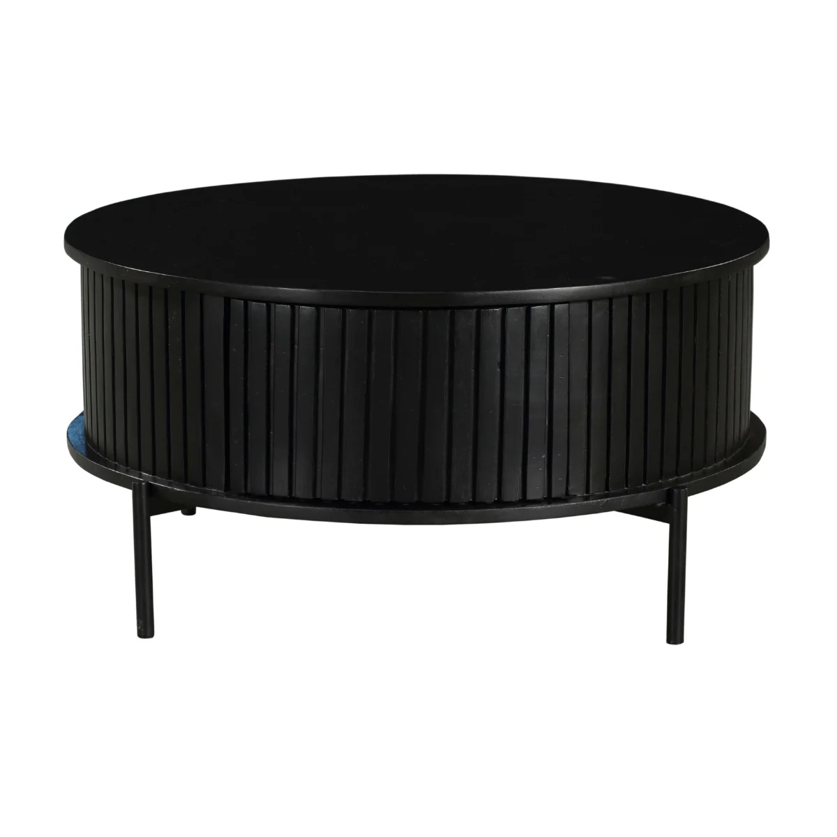 Couchtisch Dimora rund Mangoholz Lamellenmuster Metallgestell schwarz 80x80x40 cm
