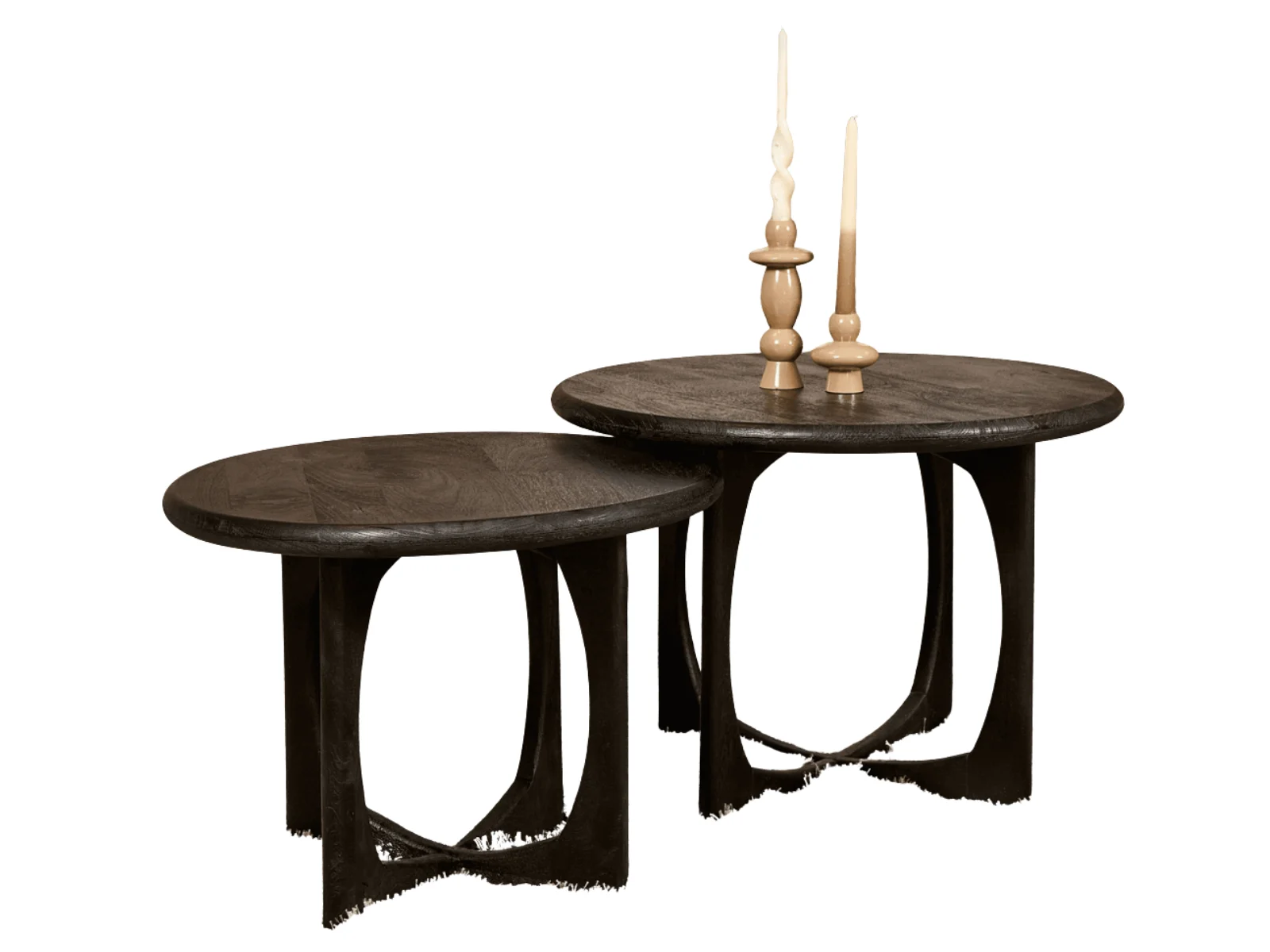 Couchtisch Milorin Mangoholz massiv Schwarz rund 70x50 cm